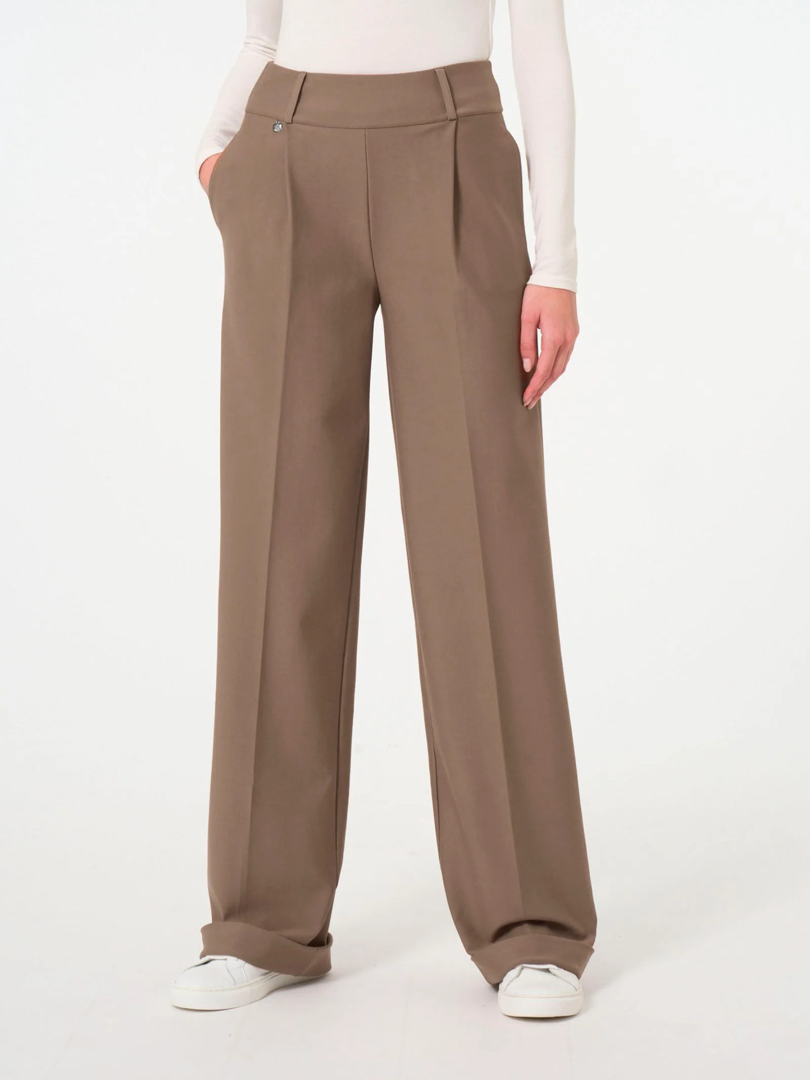 Pantalone ampio con tasche e pinces in Compact  - Pine Bark