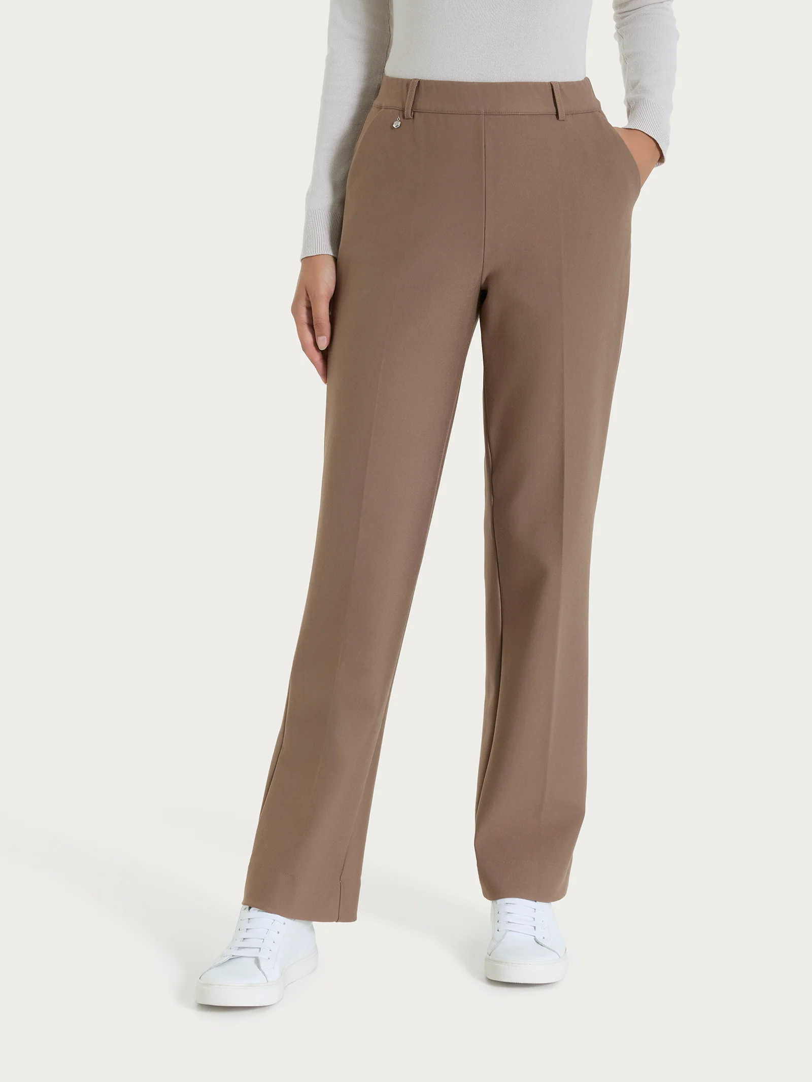 Pantalone ampio con tasche e risvolto in Compact - Pine Bark