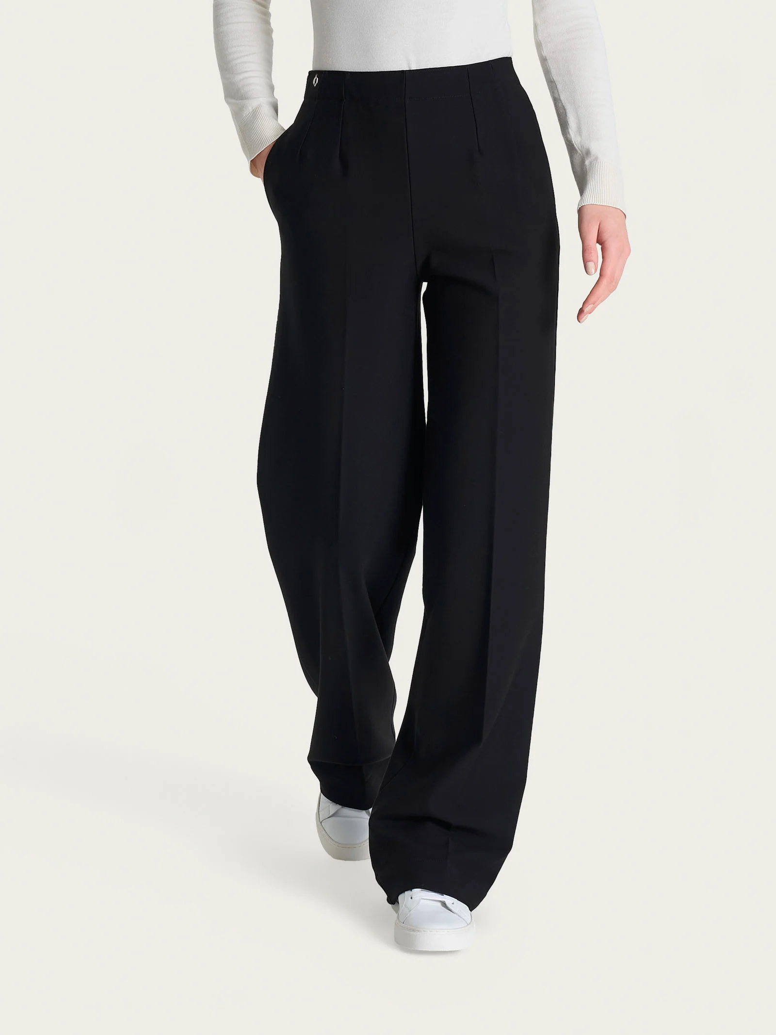 Pantalone ampio con tasche in Compact - Nero