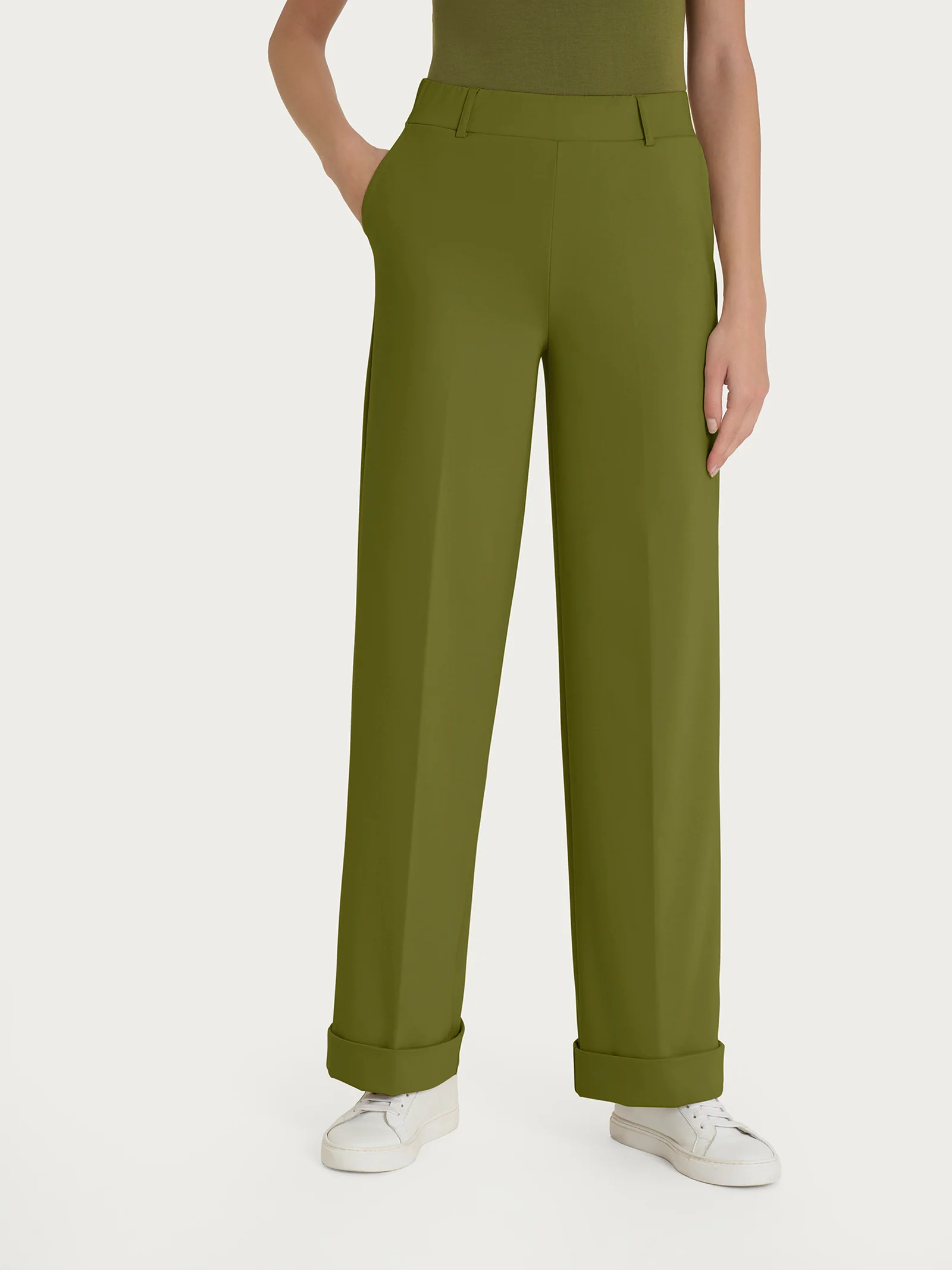 Pantalone ampio con tasche in Compact Light - Sphagnum