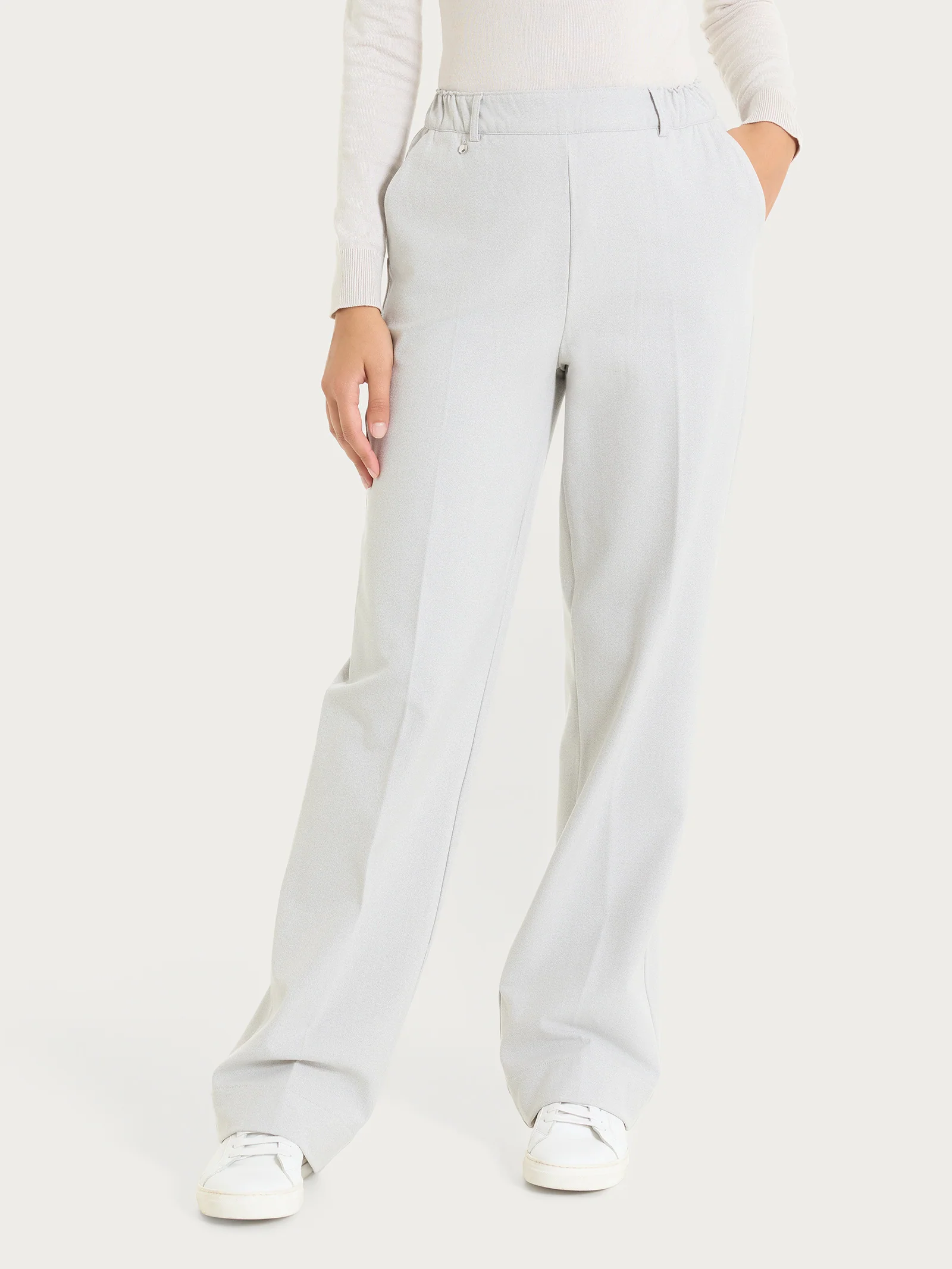 Pantalone ampio con tasche in Flannel Twill - Ghiaia Mel.
