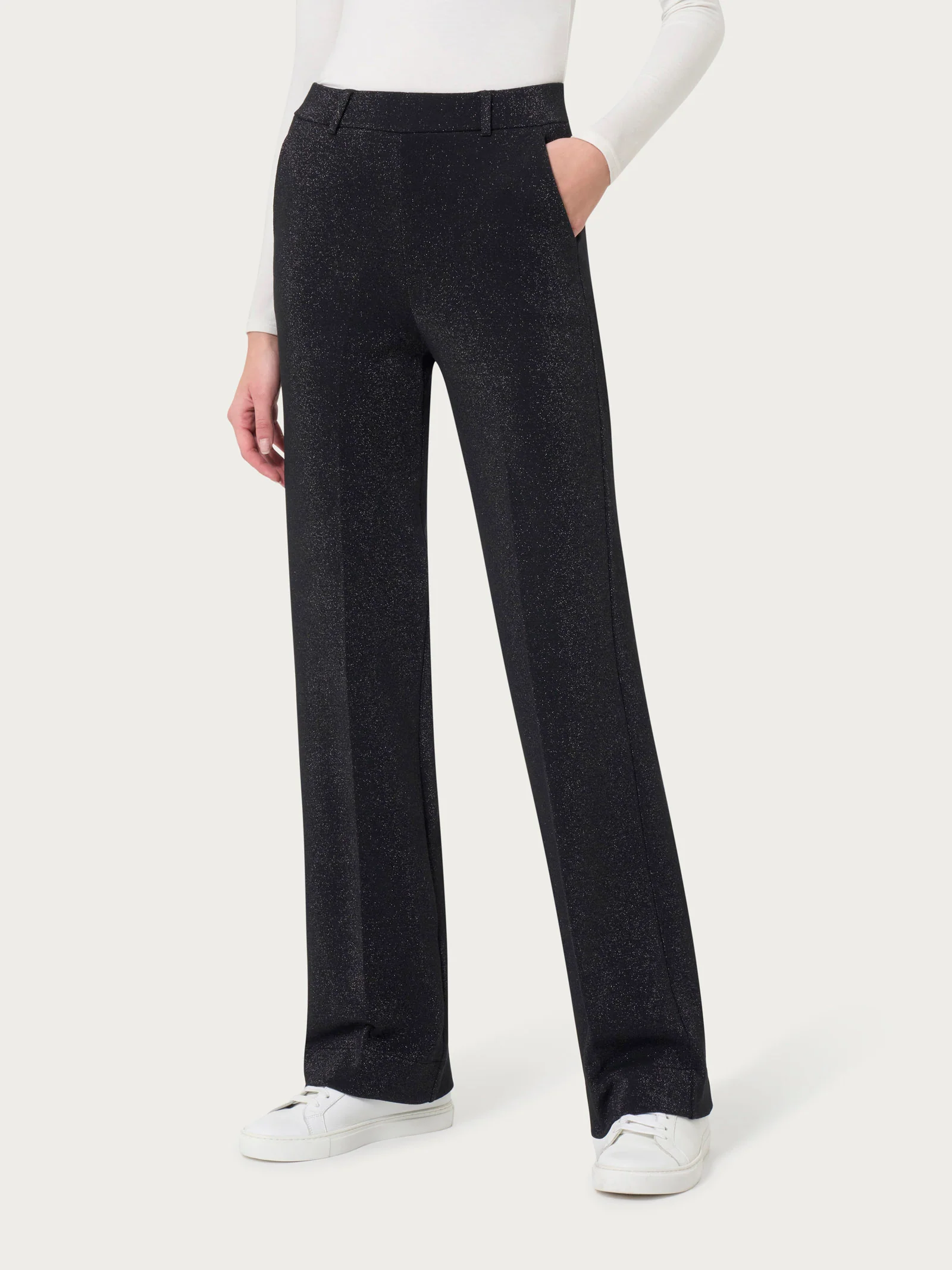 Pantalone ampio con tasche in tessuto Eco Jacquard - Fant.Nero