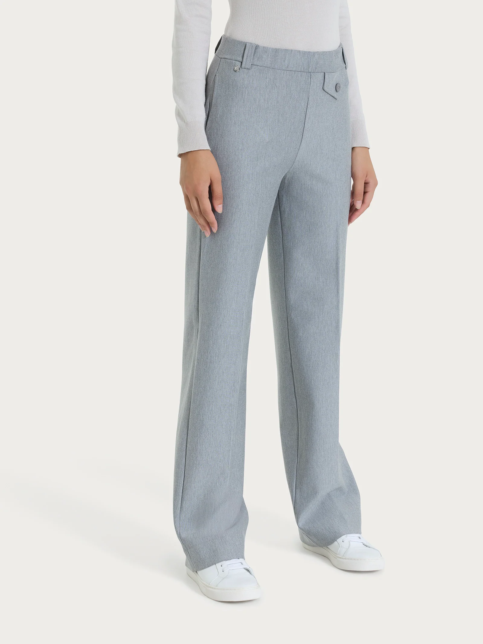 Pantalone ampio con taschino in Compact - Grigio Mel.