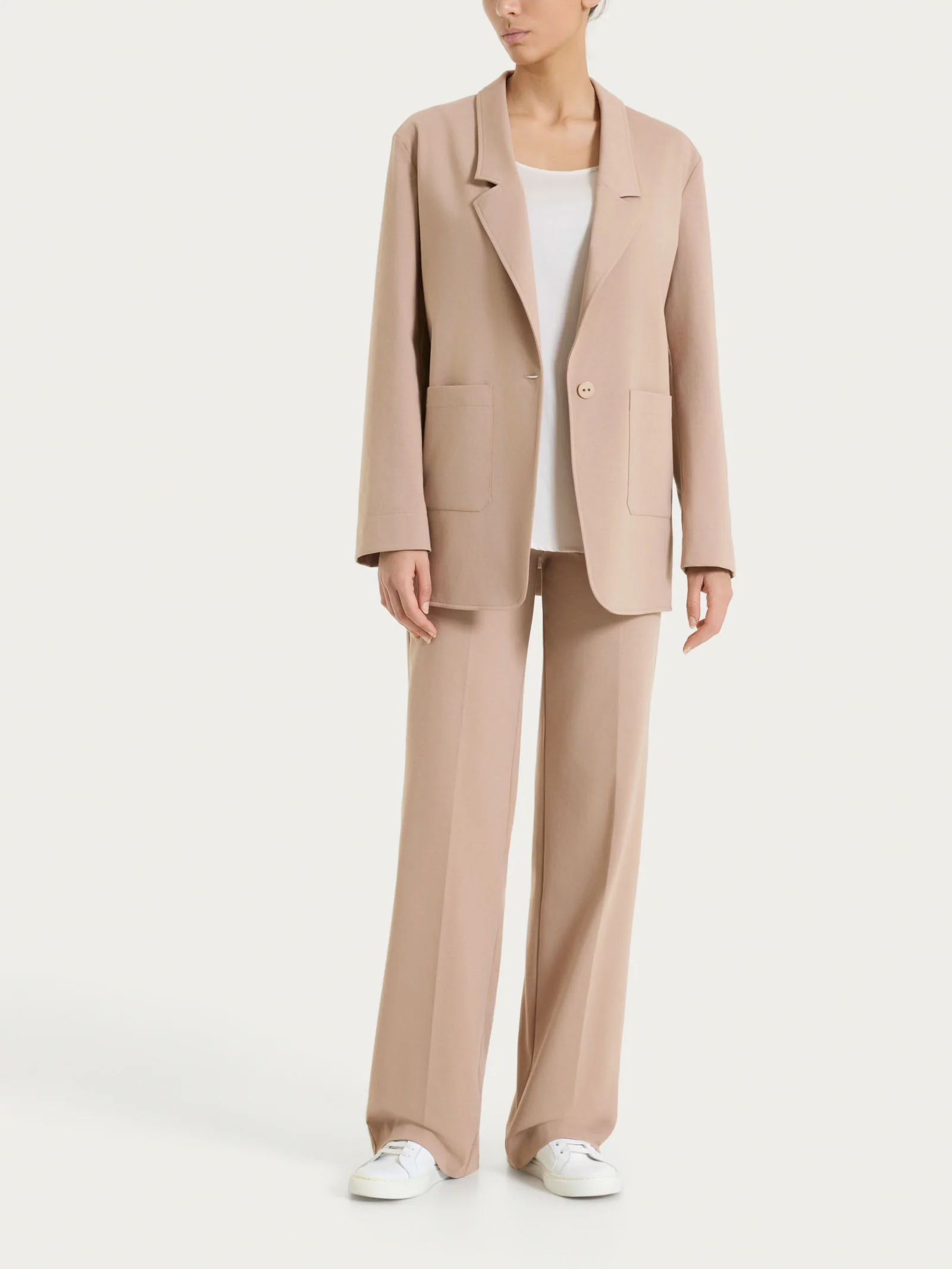 Pantalone ampio in Compact Light - Warm Taupe - Image 8