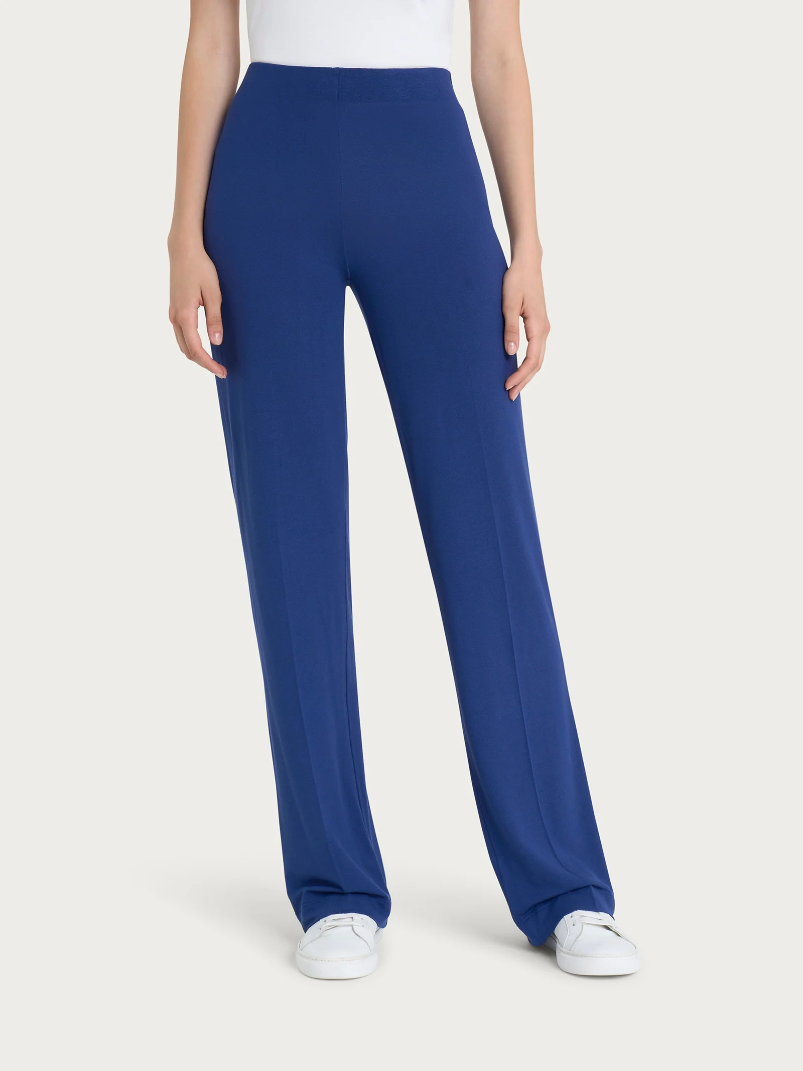 Pantalone ampio in jersey di viscosa crêpe - Blueberry