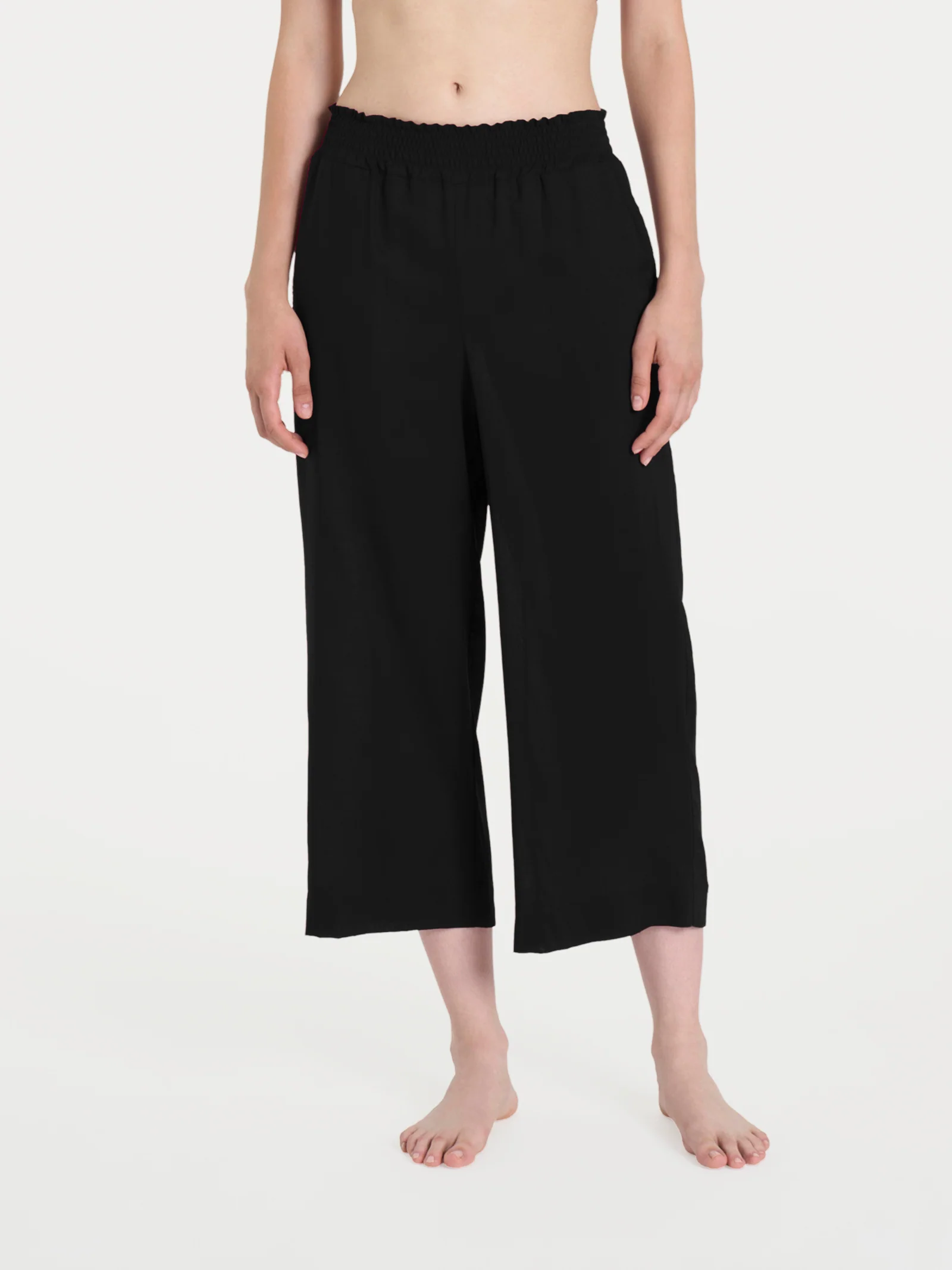 Pantalone ampio pinocchietto in Ecoseta - Nero