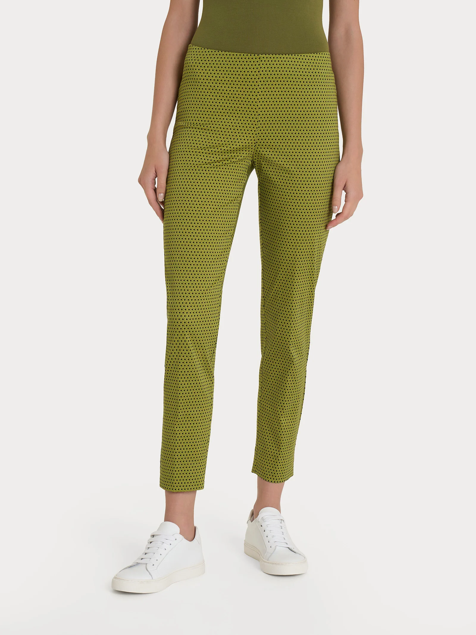 Pantalone capri con spacchetti e hexagon pattern in Satin Power - Fant. Sphagnum