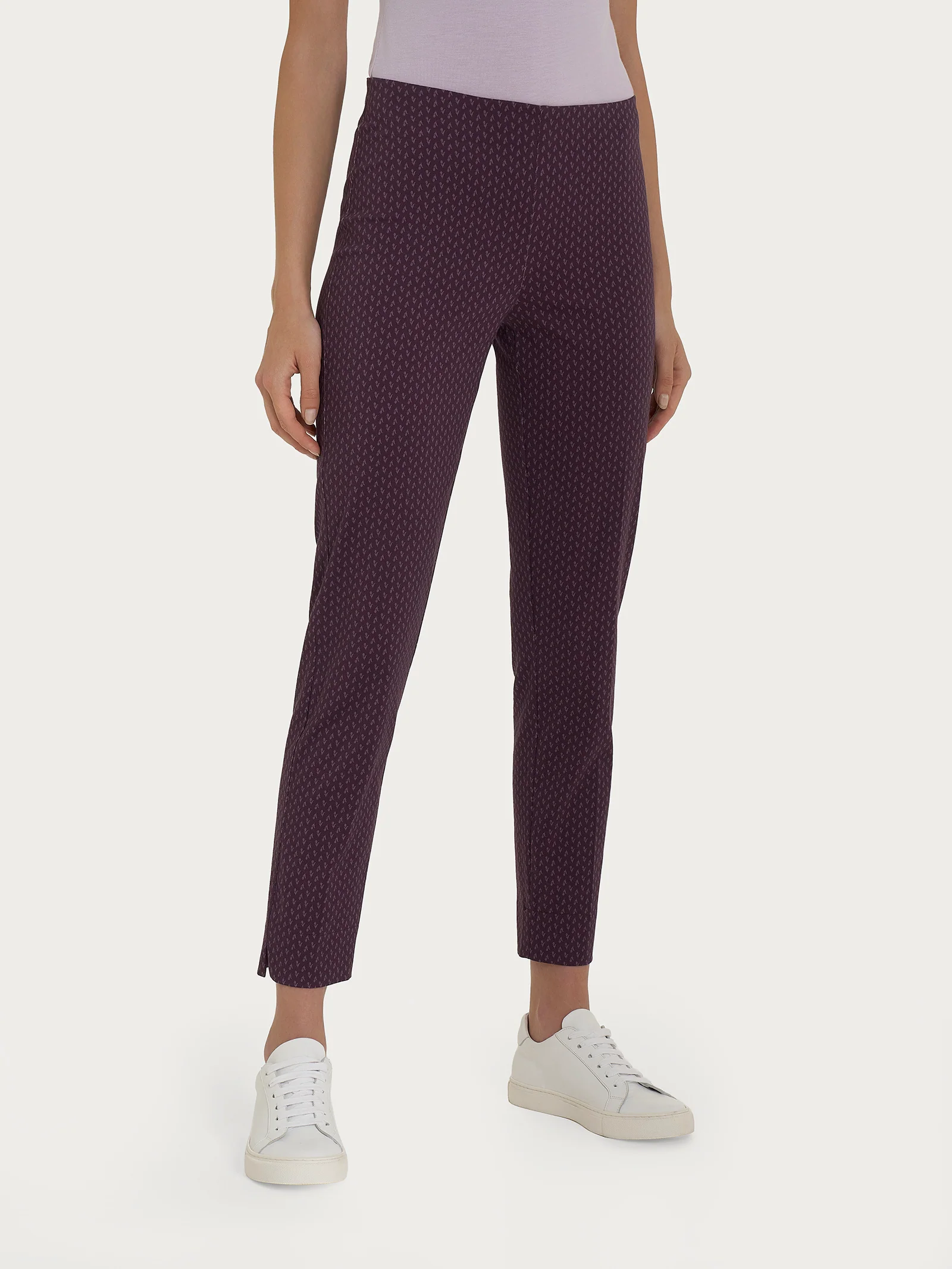 Pantalone capri con spacchetti e tulips pattern in Satin Power - Fant. Plum Perfect