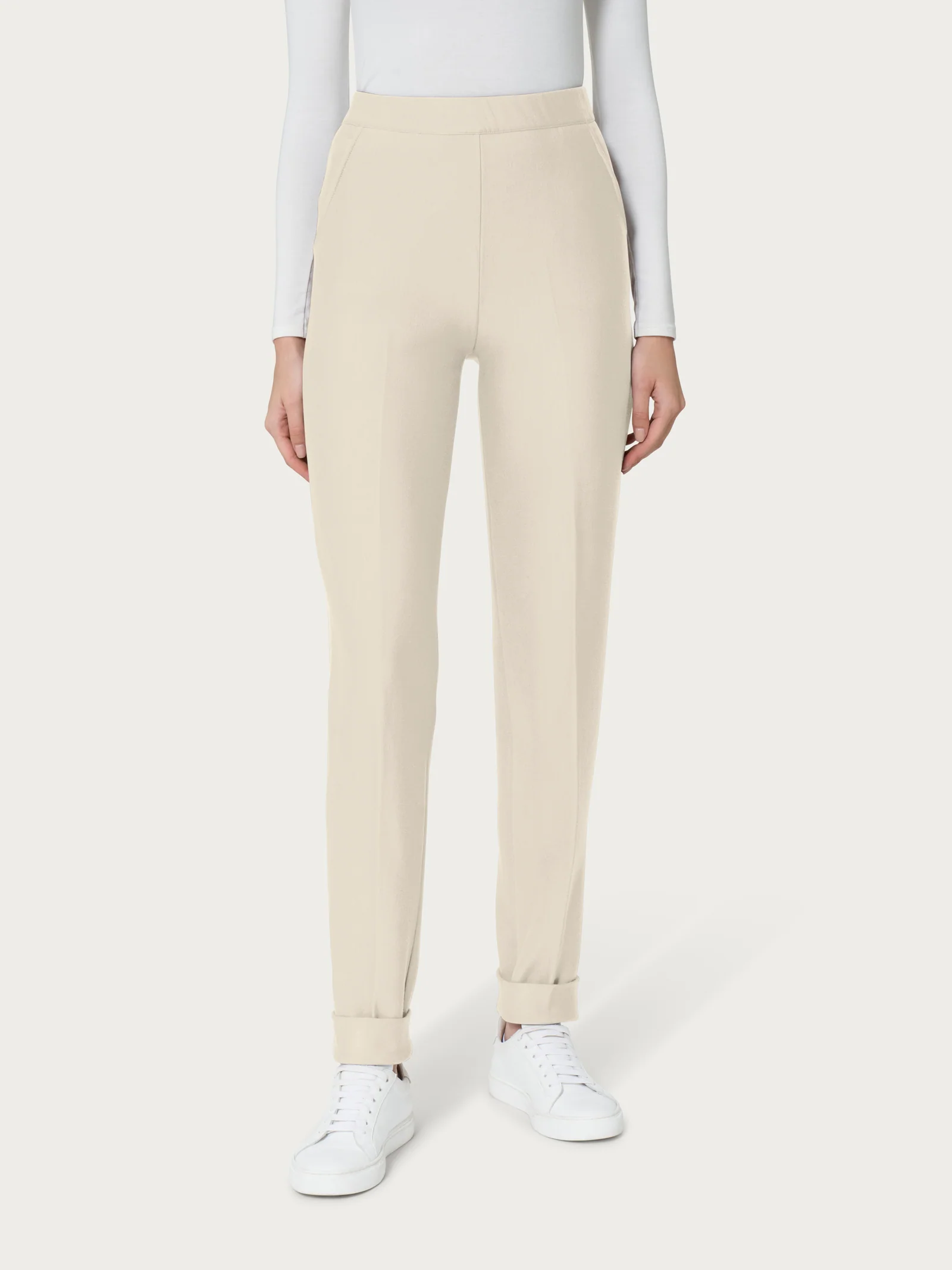 Pantalone chino con tasche in Eco Techno Fleece - Champignon