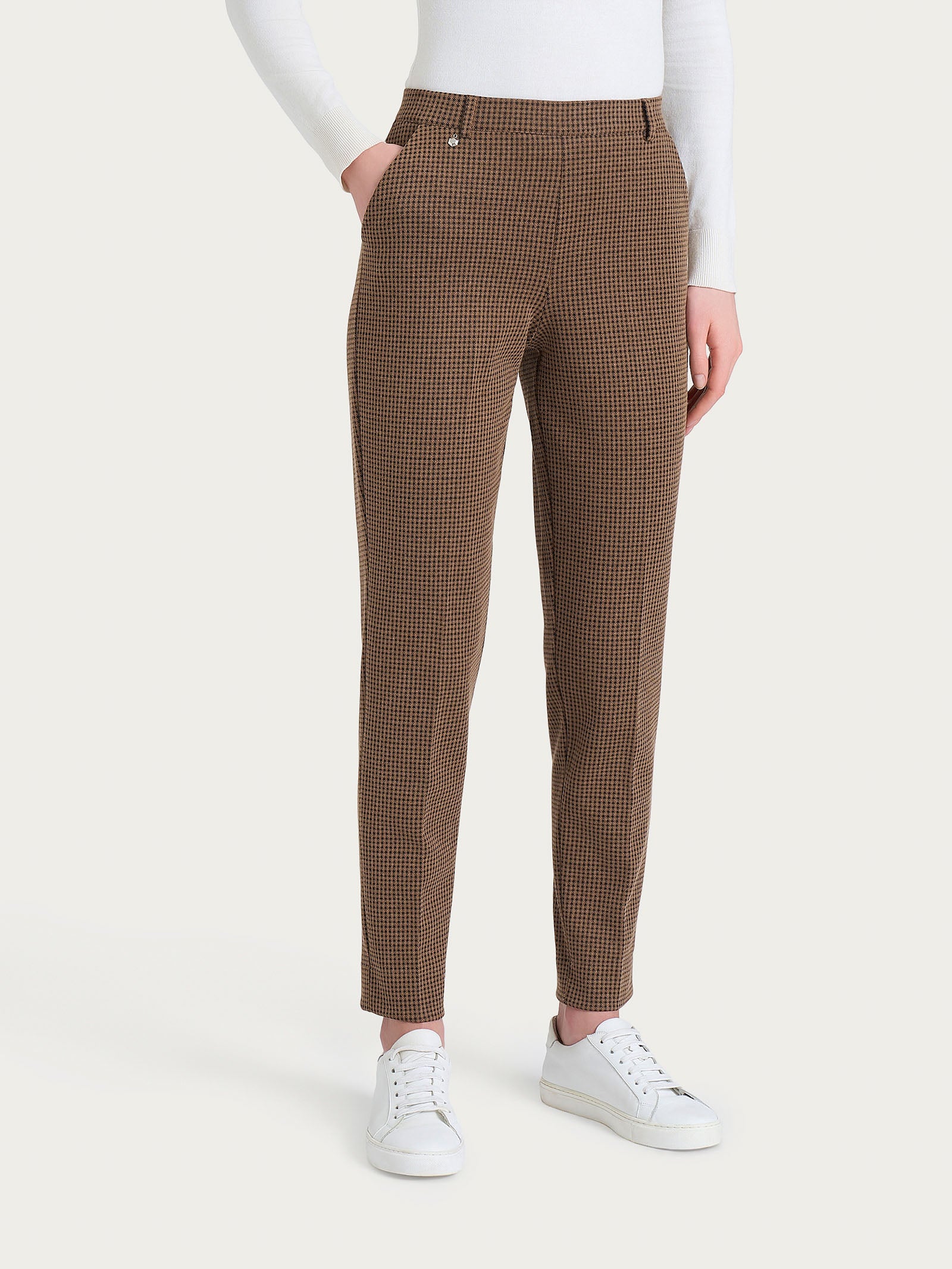 Pantalone chino slim con tasche e micro check in Eco Jacquard - Fant. Pine Bark