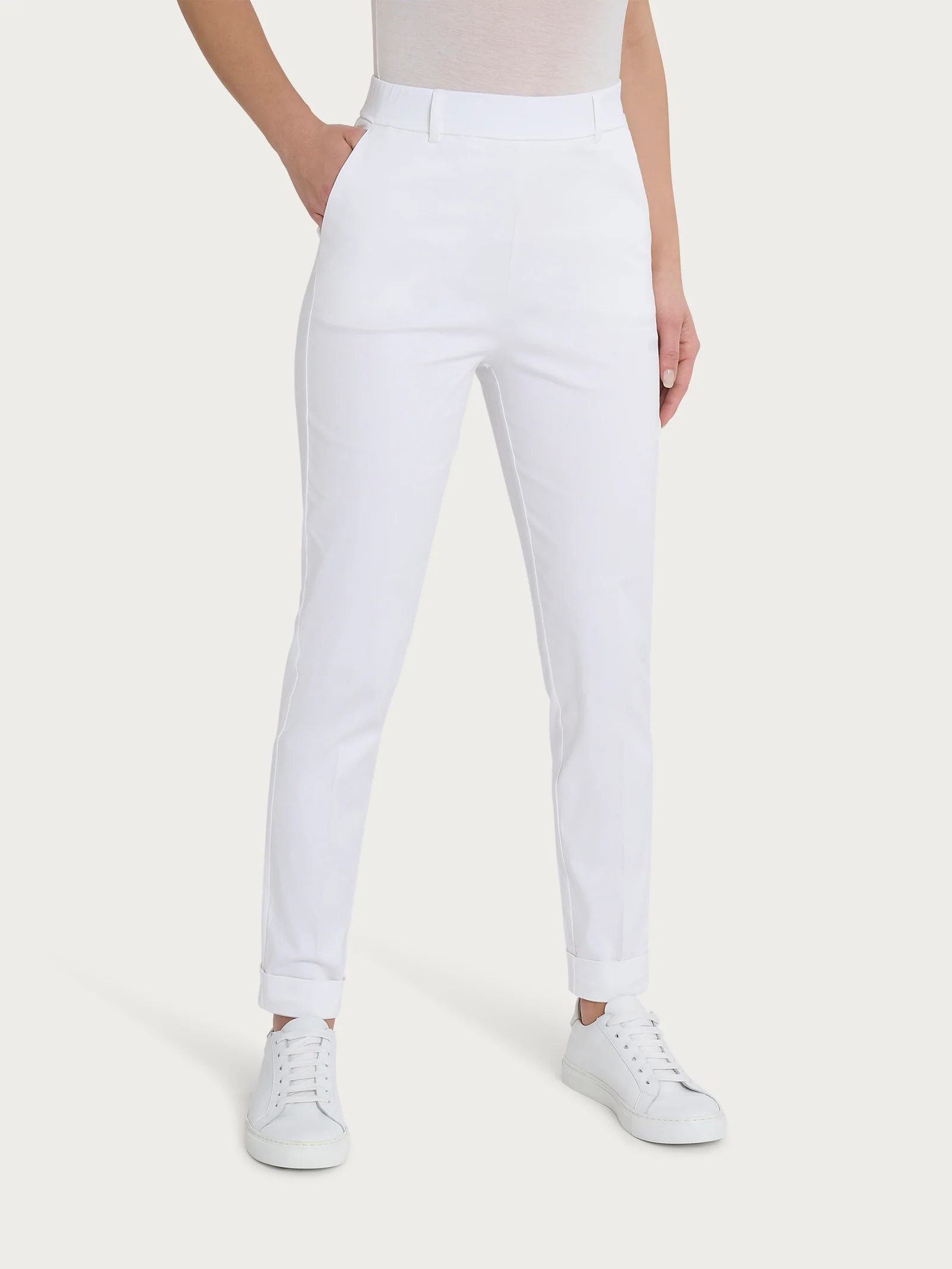 Pantalone chino slim con tasche in Satin Power - Bianco