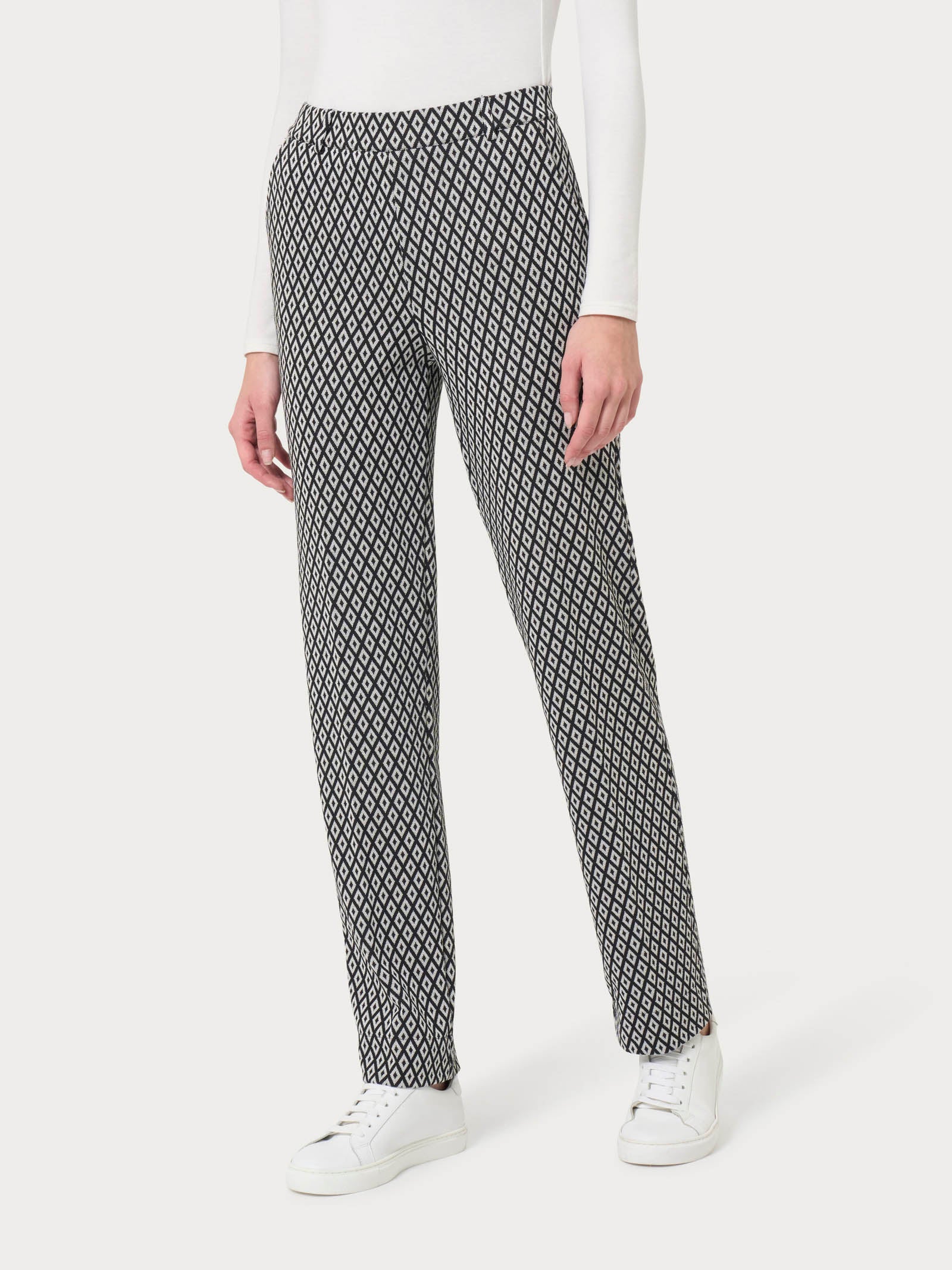 Pantalone dritto a rombi con tasche in Eco Jacquard - Fant.Nero
