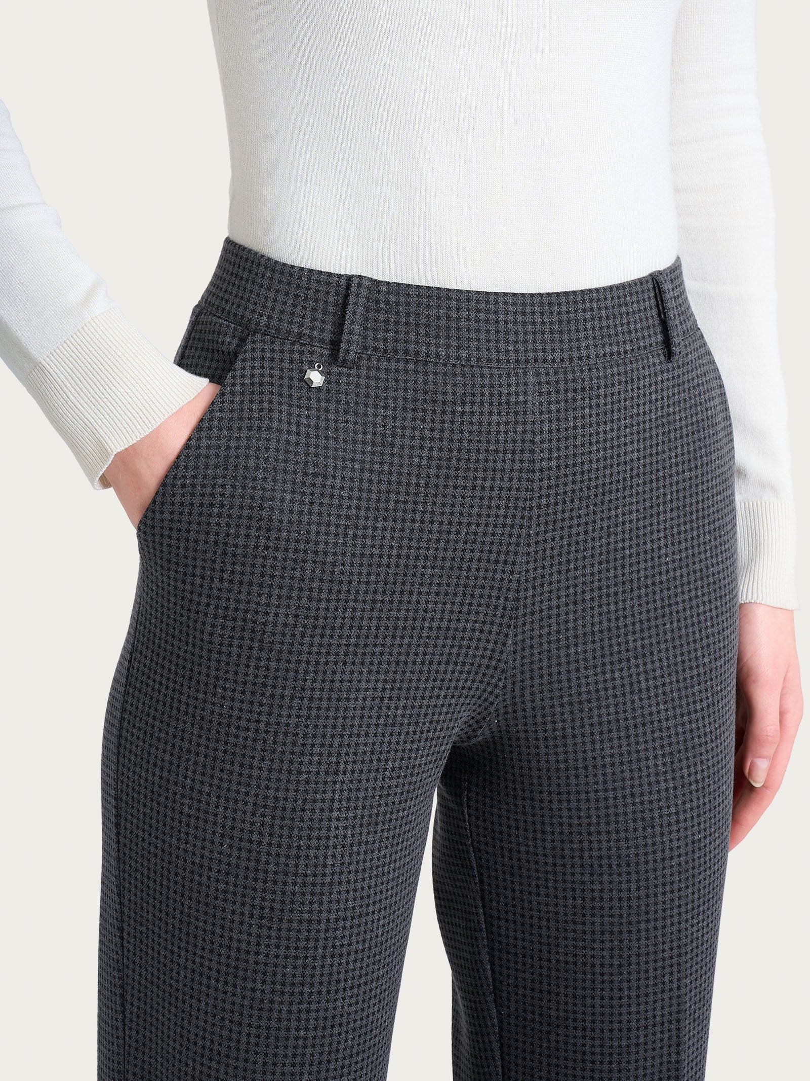 Pantalone dritto con tasche e micro check in Eco Jacquard - Fant.Ardesia Mel. - Image 3