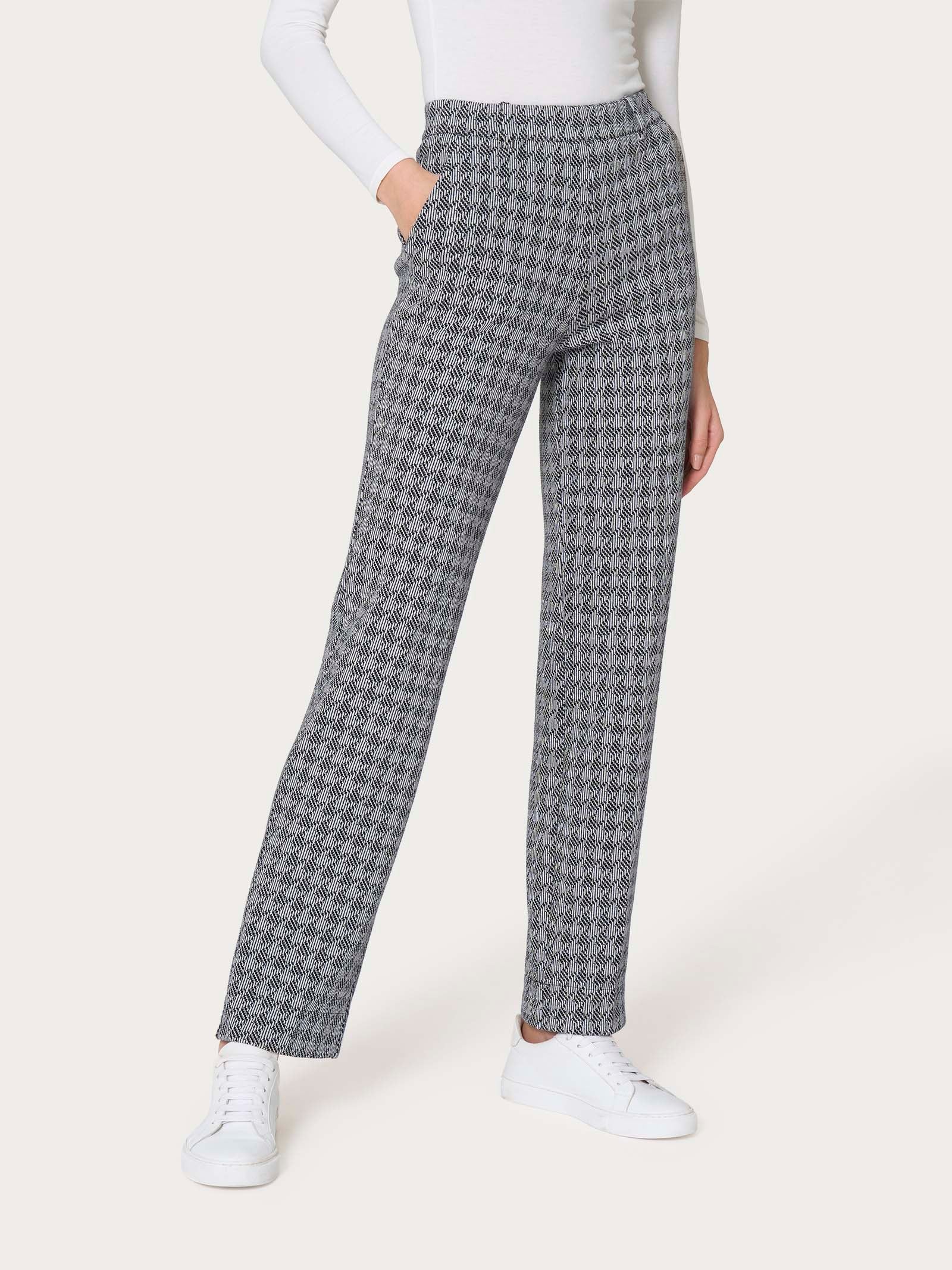 Pantalone dritto con tasche e pied de poule in Eco Jacquard - Fant.Nero