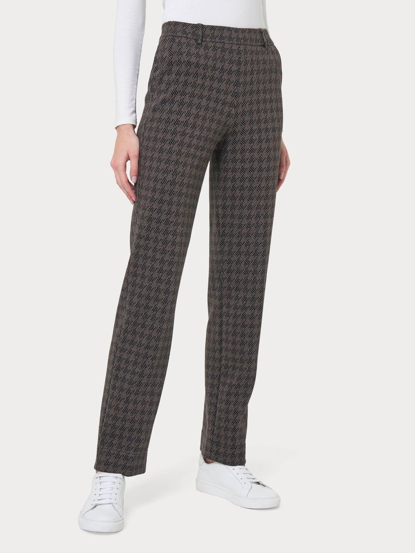 Pantalone dritto con tasche e pied de poule in Eco Jacquard - Fant. Pine Bark