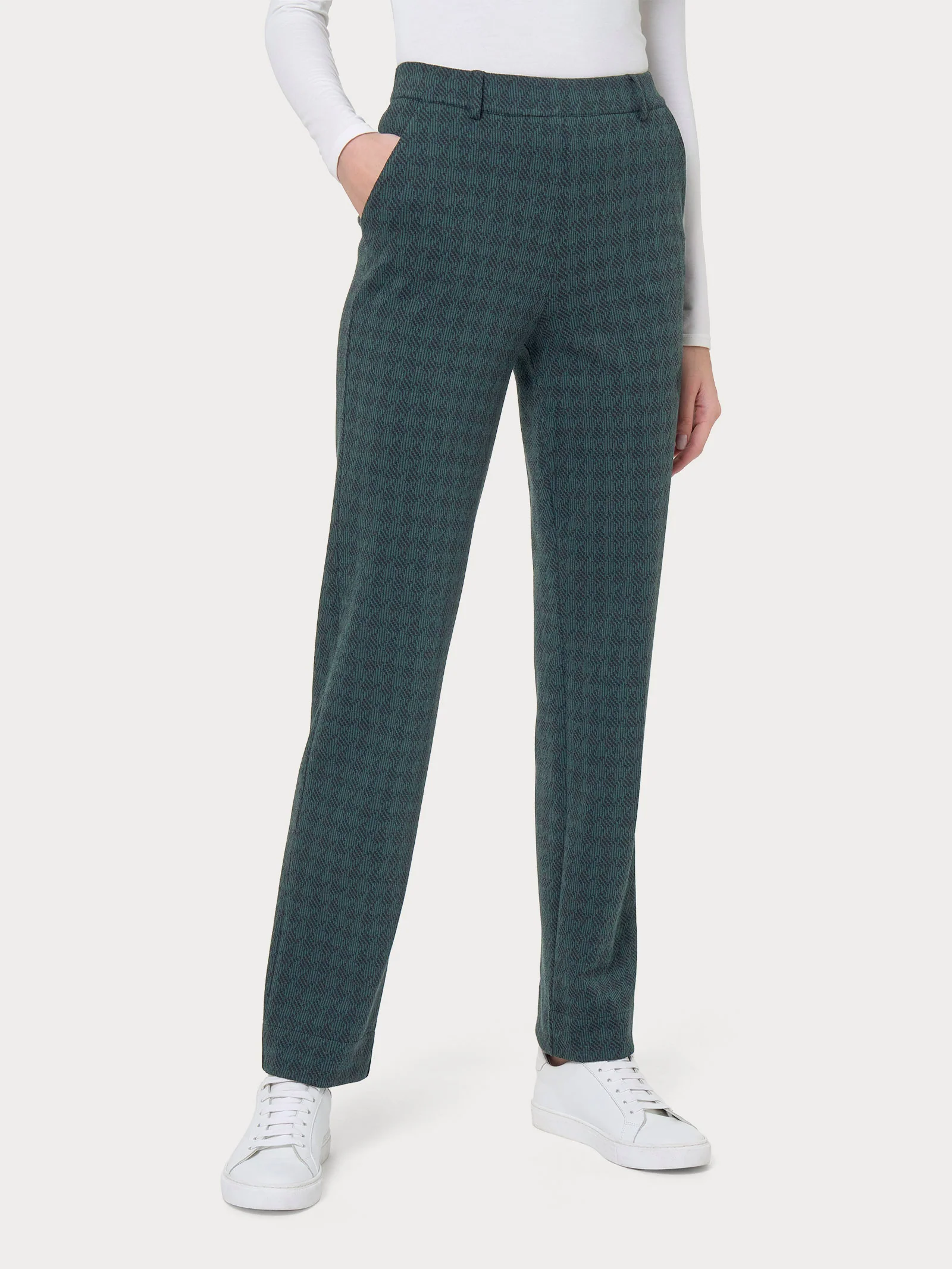Pantalone dritto con tasche e pied de poule in Eco Jacquard - Fant. Rain Forest