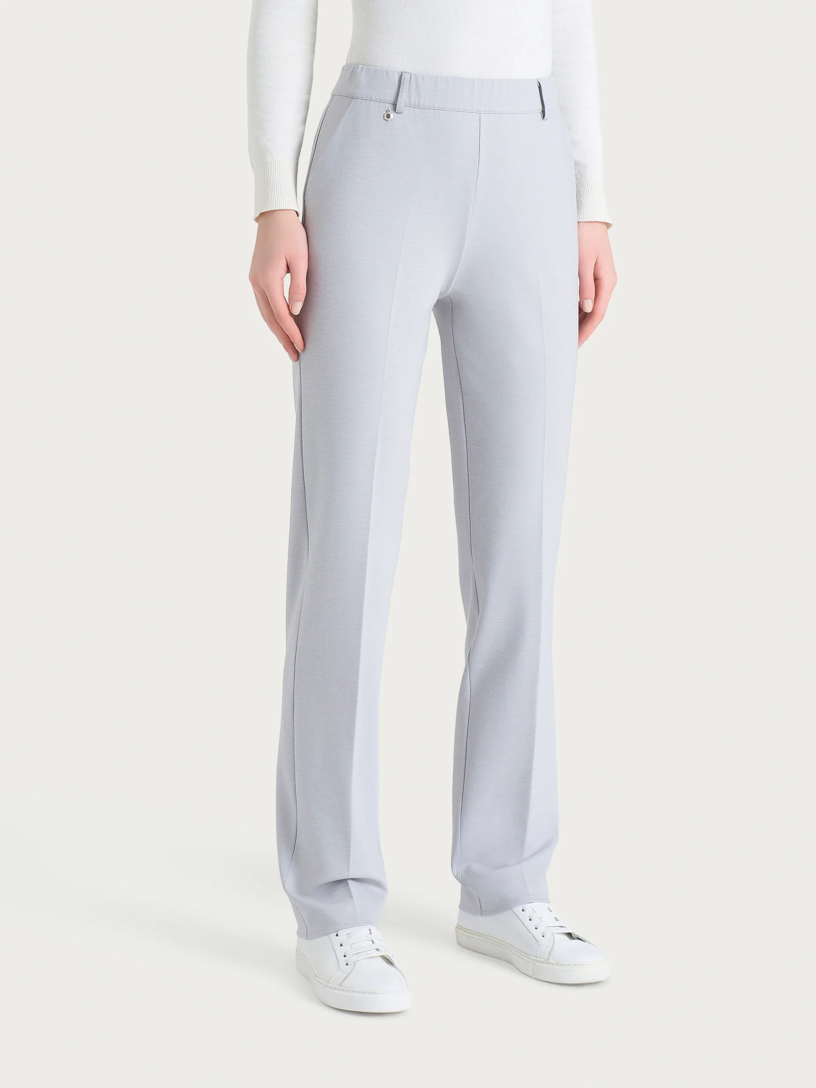 Pantalone dritto con tasche in Cashmere Compact - Ghiaia Mel.