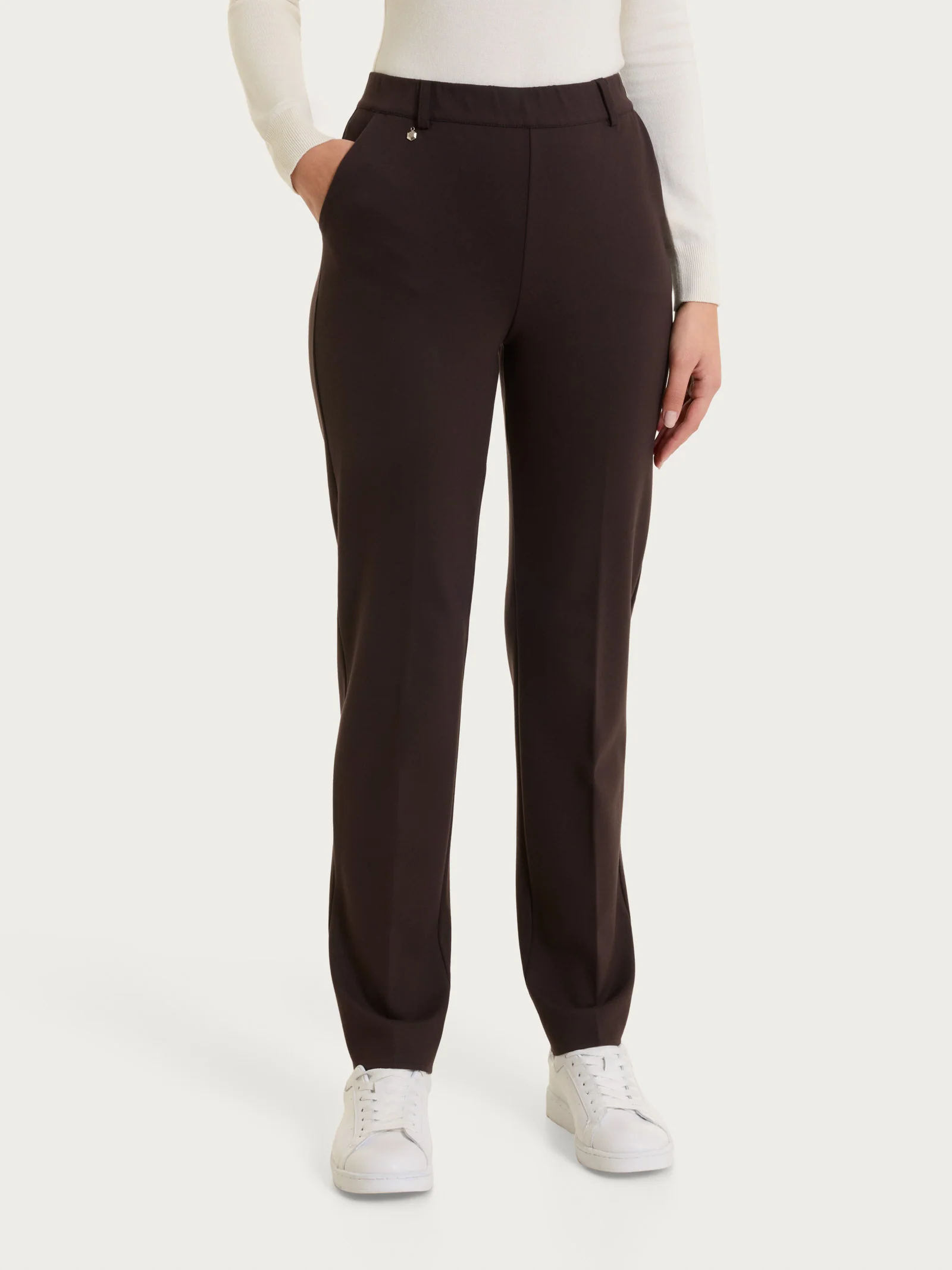 Pantalone dritto con tasche in Cashmere Compact - Chocolate Torte