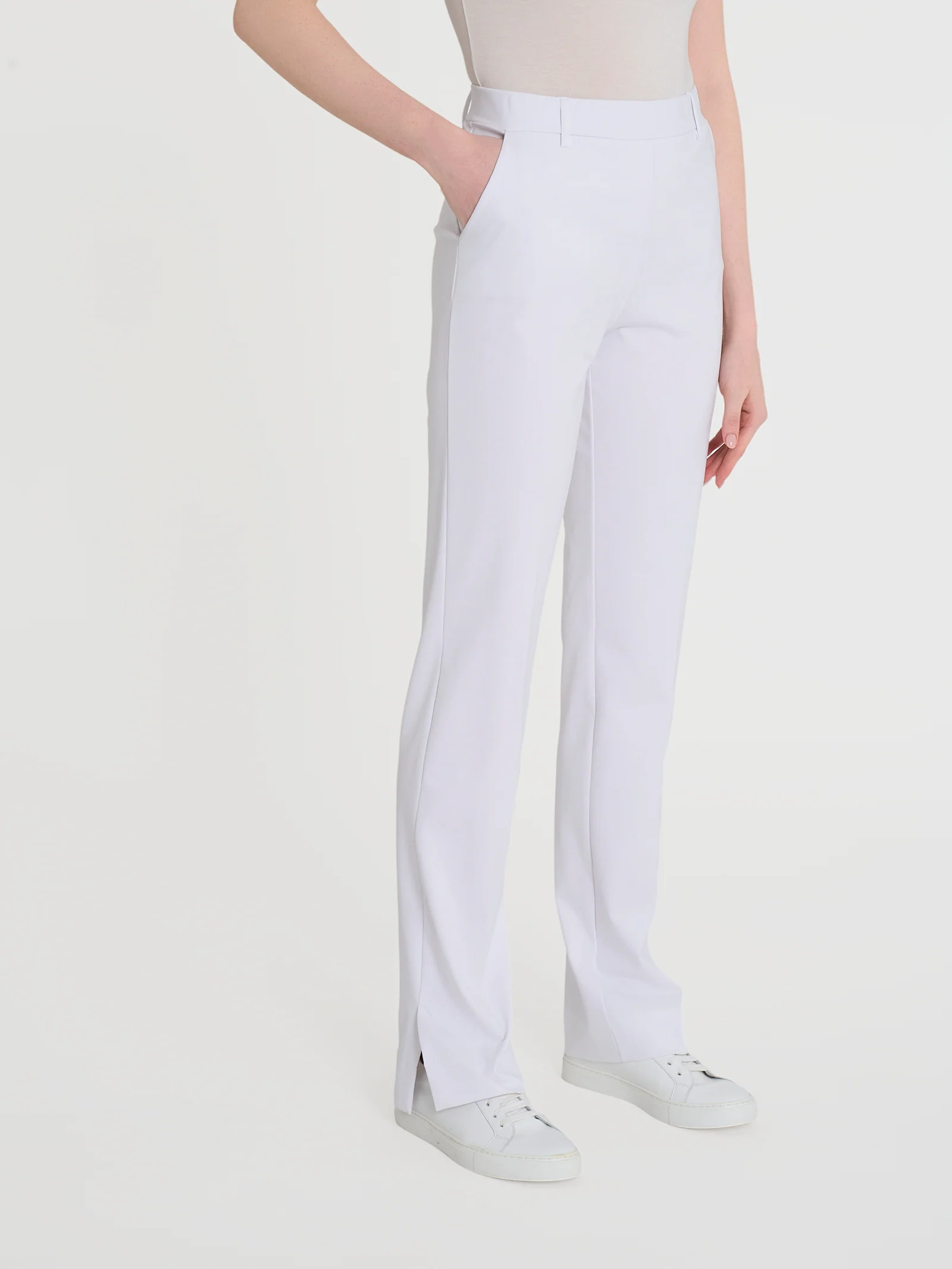 Pantalone dritto con tasche in Compact Light - Bianco