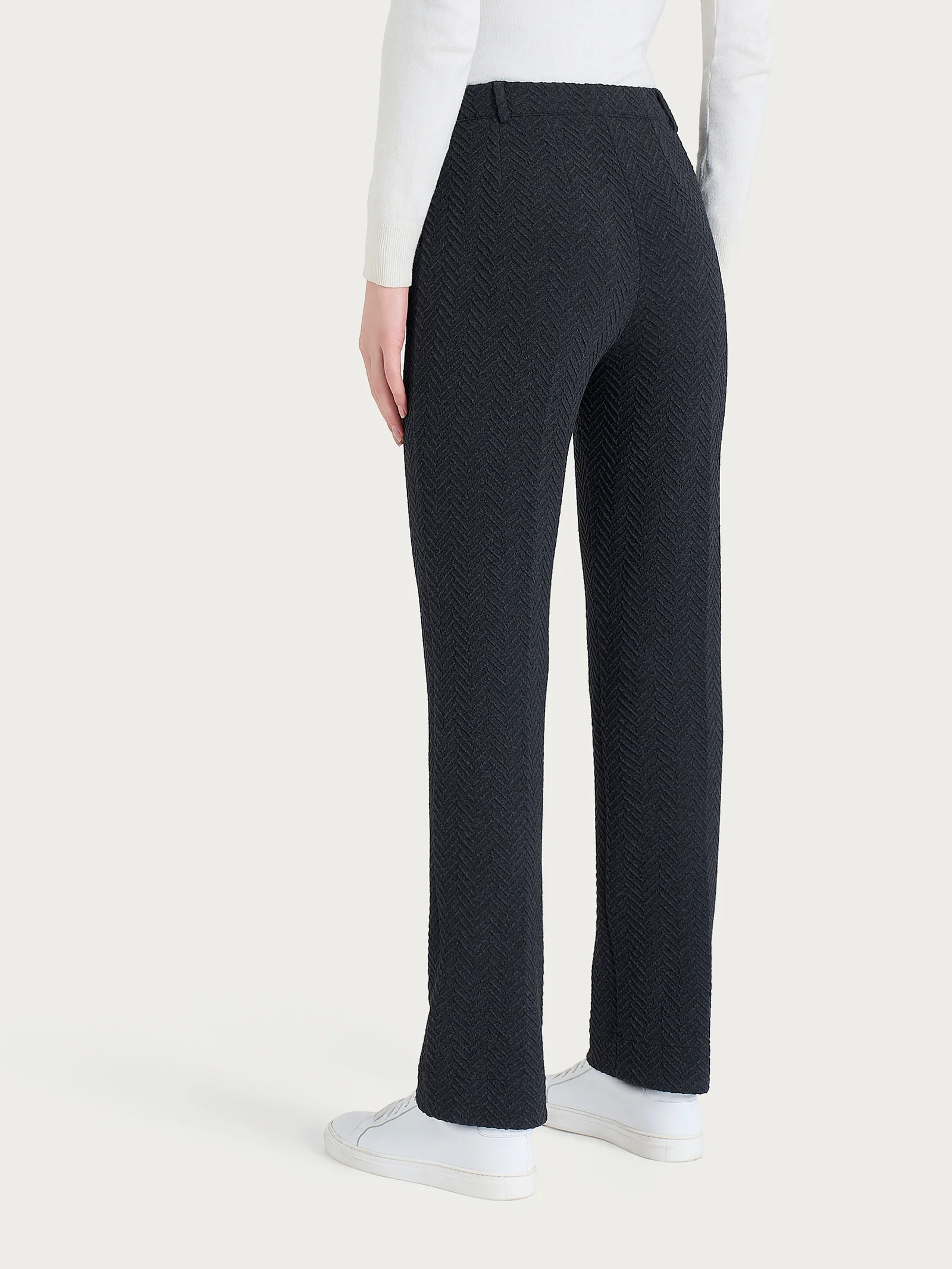 Pantalone dritto con tasche in Eco Jacquard - Oscuro Mel. - Image 3