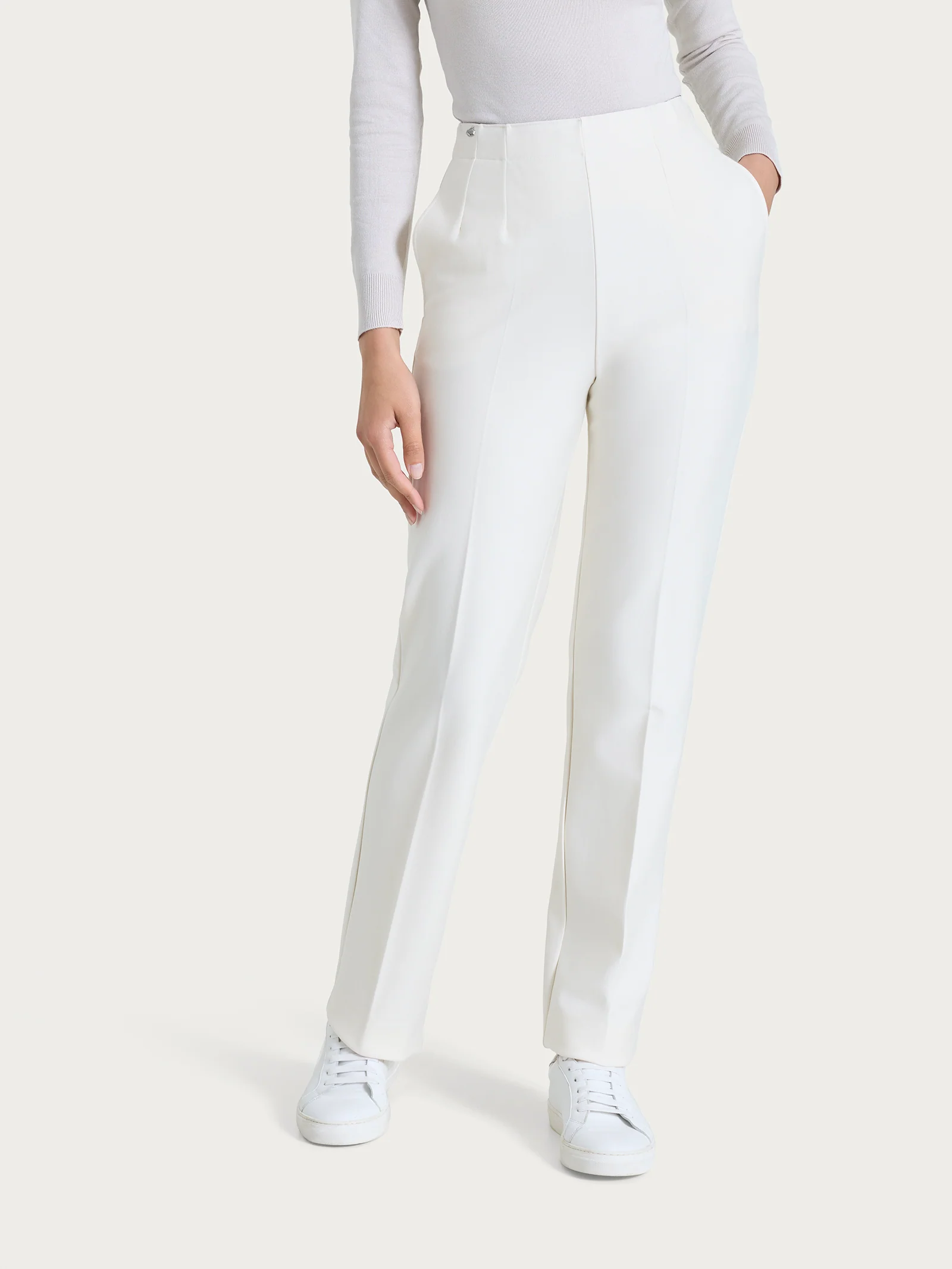 Pantalone dritto con tasche in tessuto Compact - Avorio