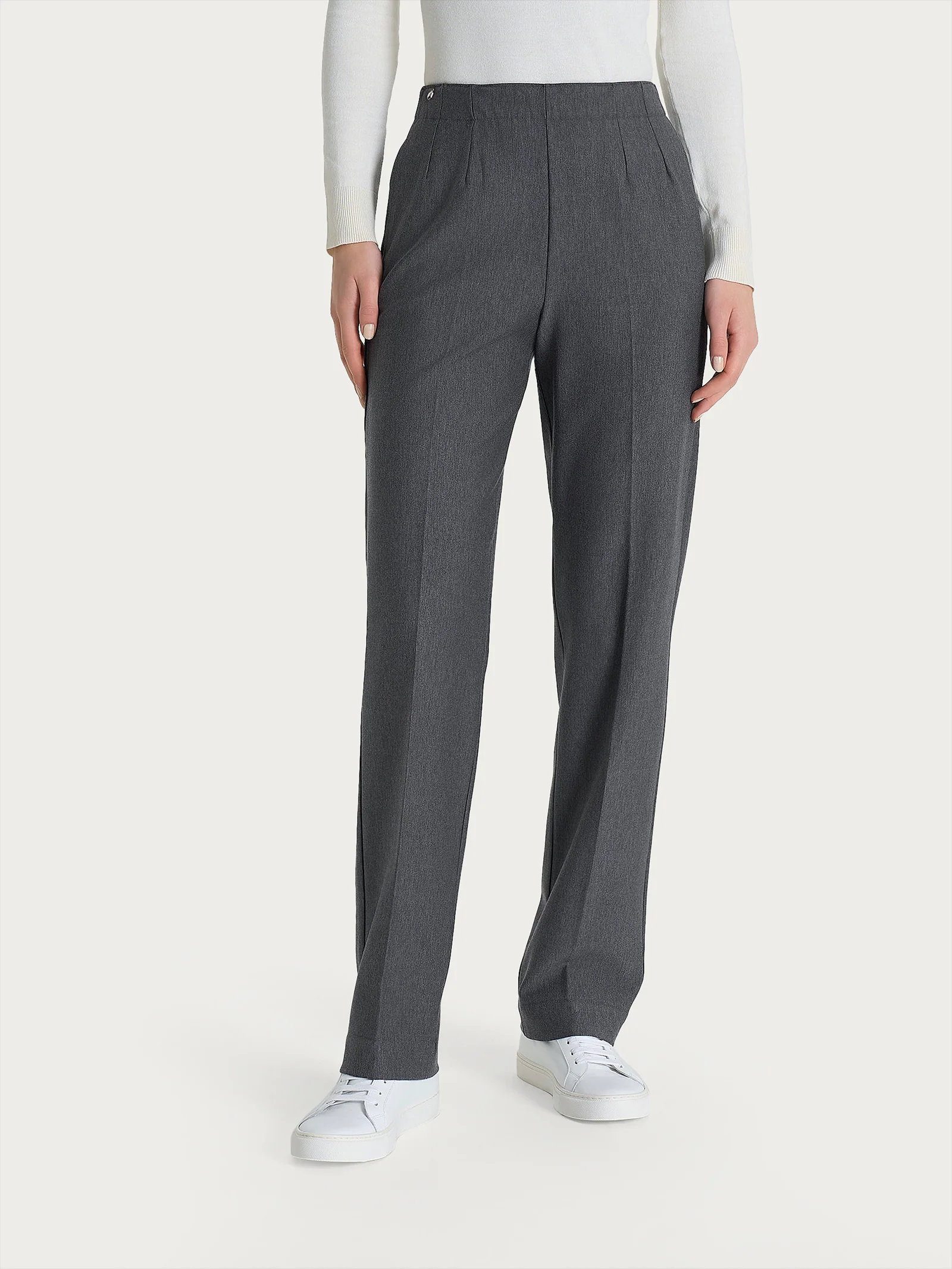 Pantalone dritto con tasche in tessuto Compact - Ardesia Mel.