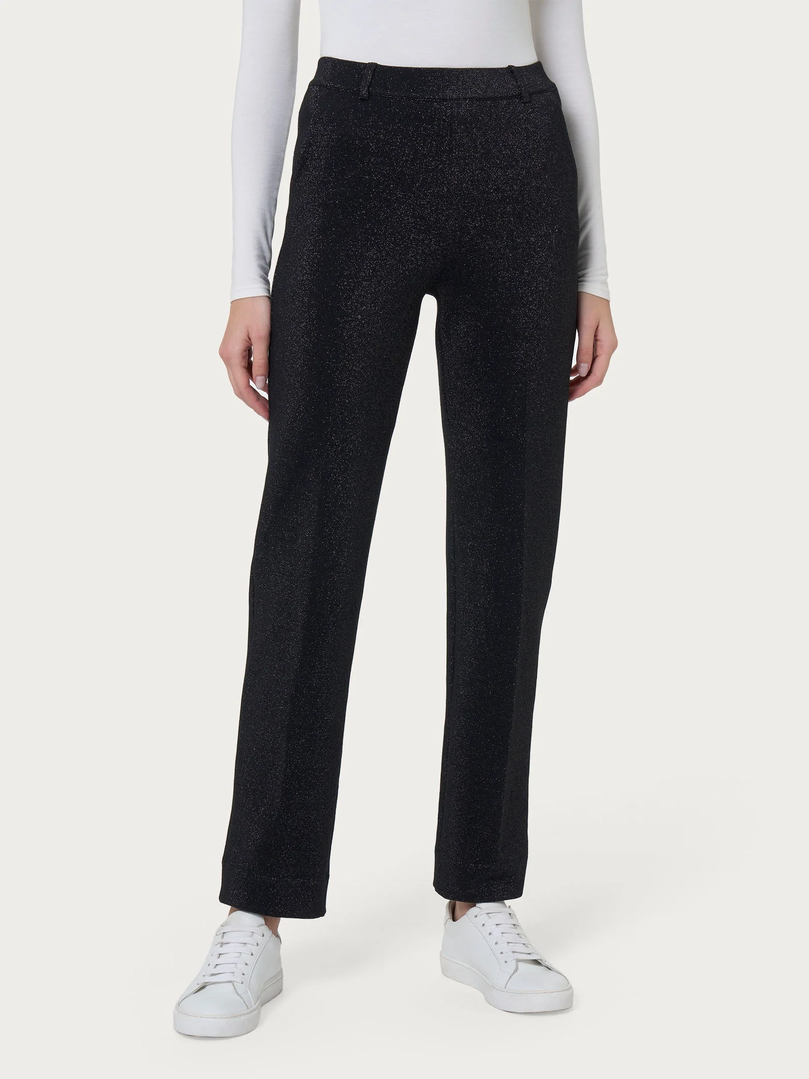 Pantalone dritto con tasche in tessuto Eco Jacquard - Fant.Nero