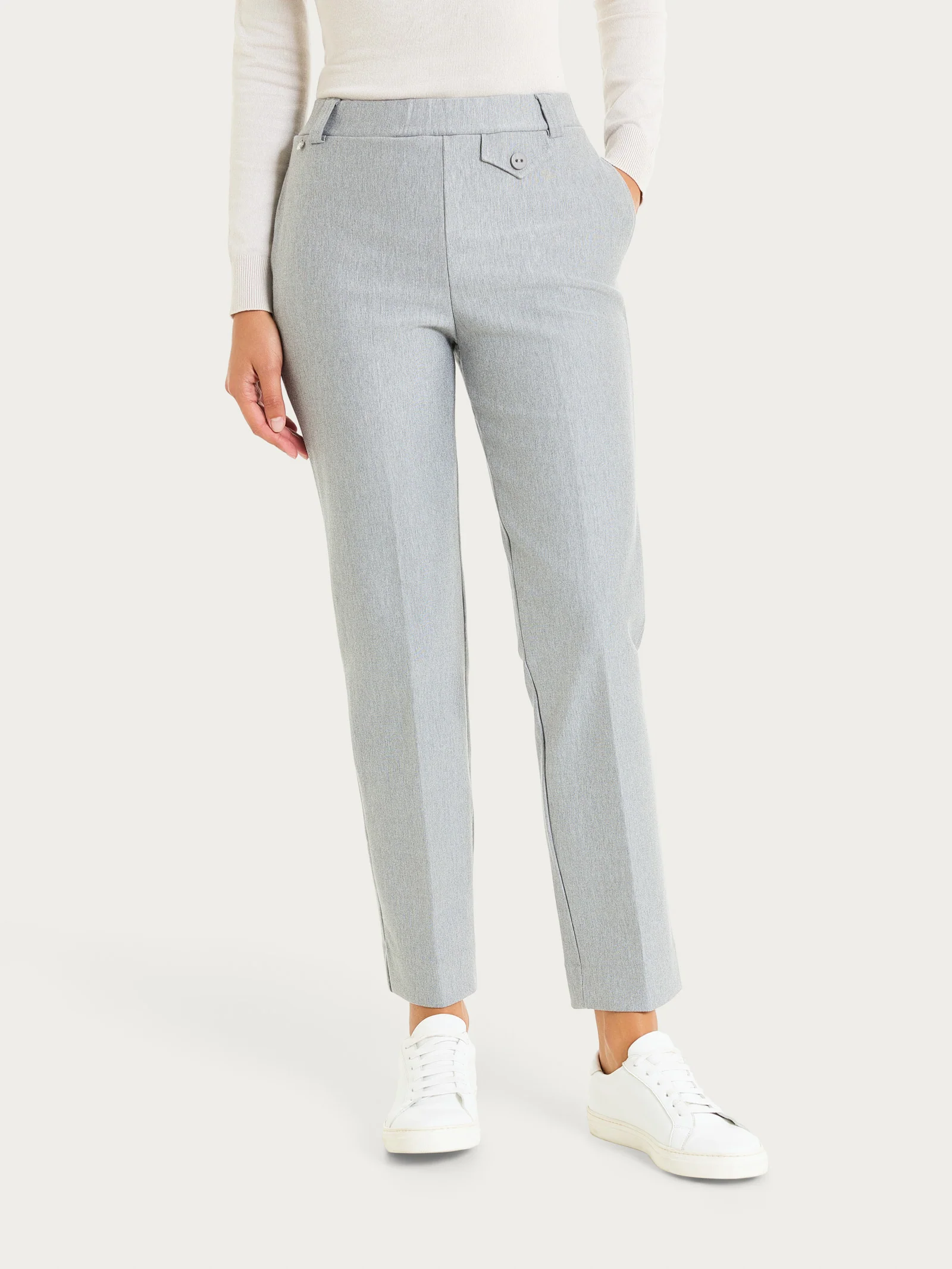 Pantalone dritto con taschino in Compact - Grigio Mel.