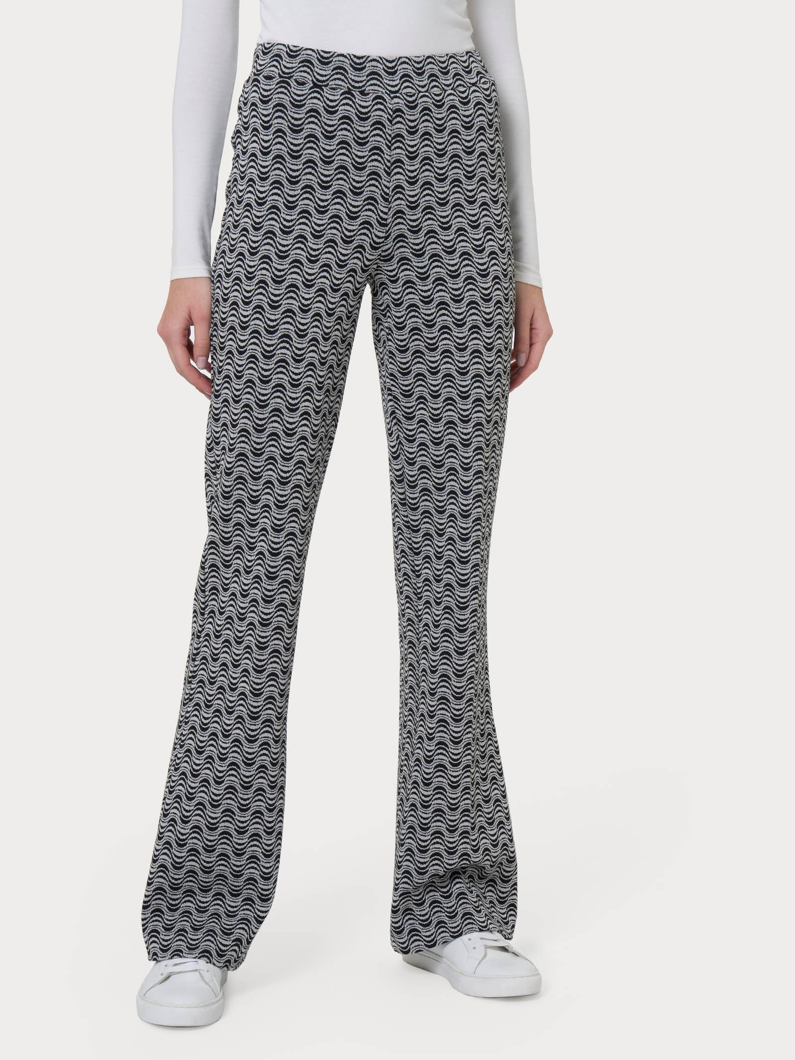 Pantalone flare a onde in tessuto Eco Jacquard - Fant.Nero