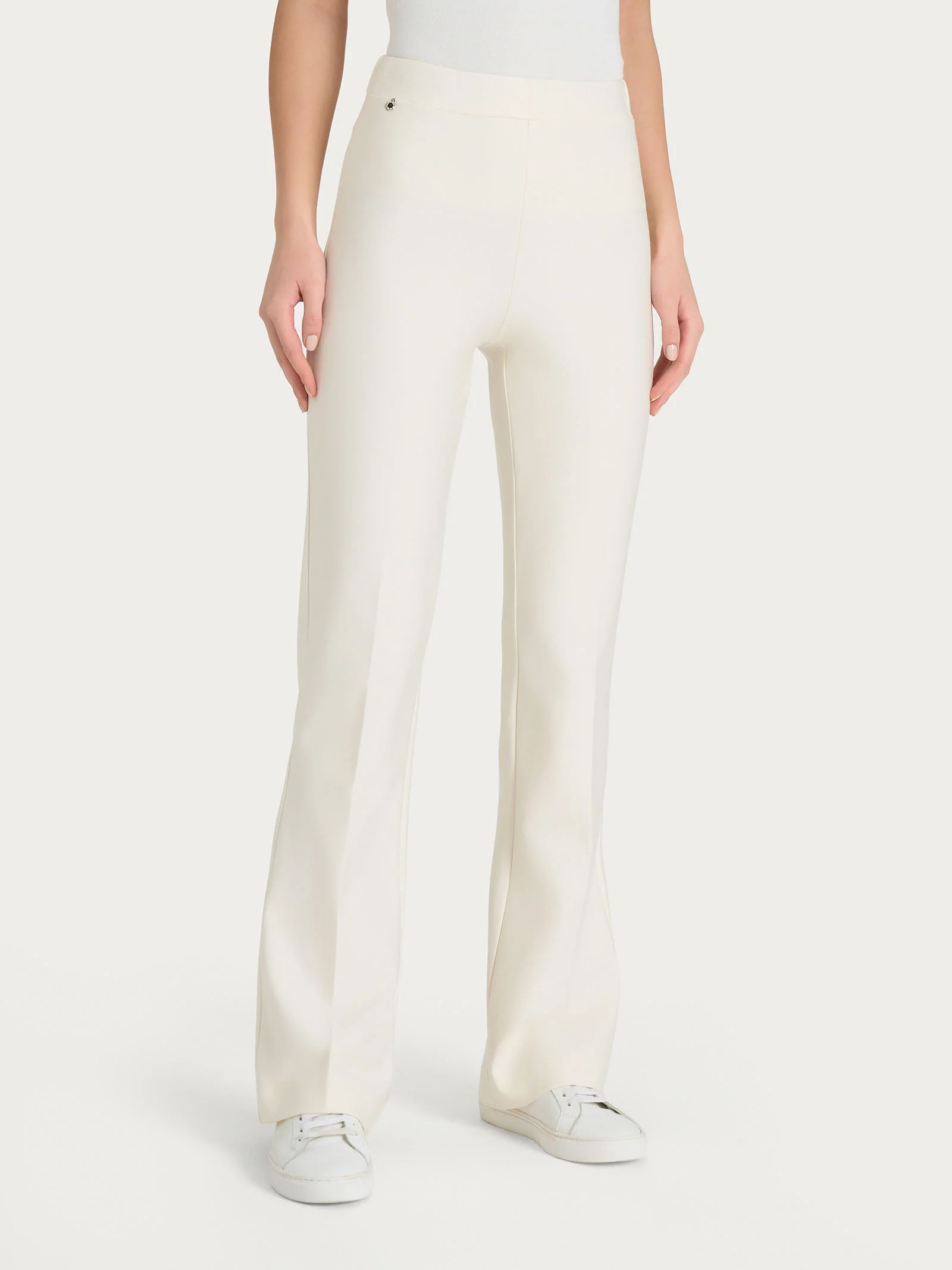 Pantalone flare in tessuto Compact - Avorio - Image 4