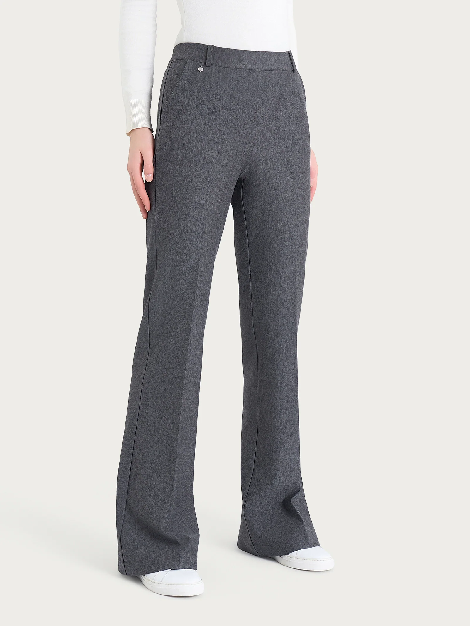 Pantalone flare lungo con tasche in Compact - Ardesia Mel.