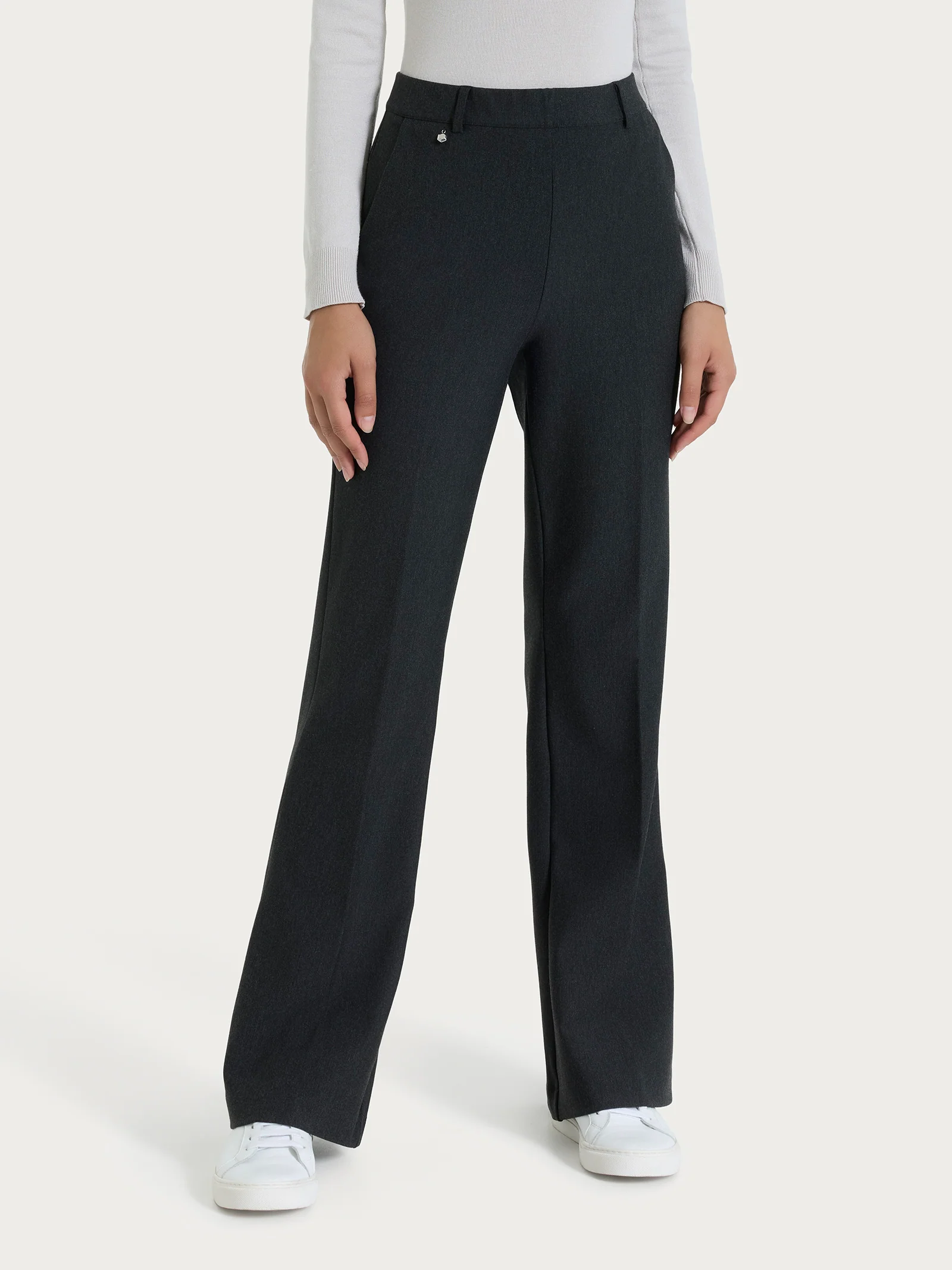 Pantalone flare lungo con tasche in Compact - Oscuro Mel.