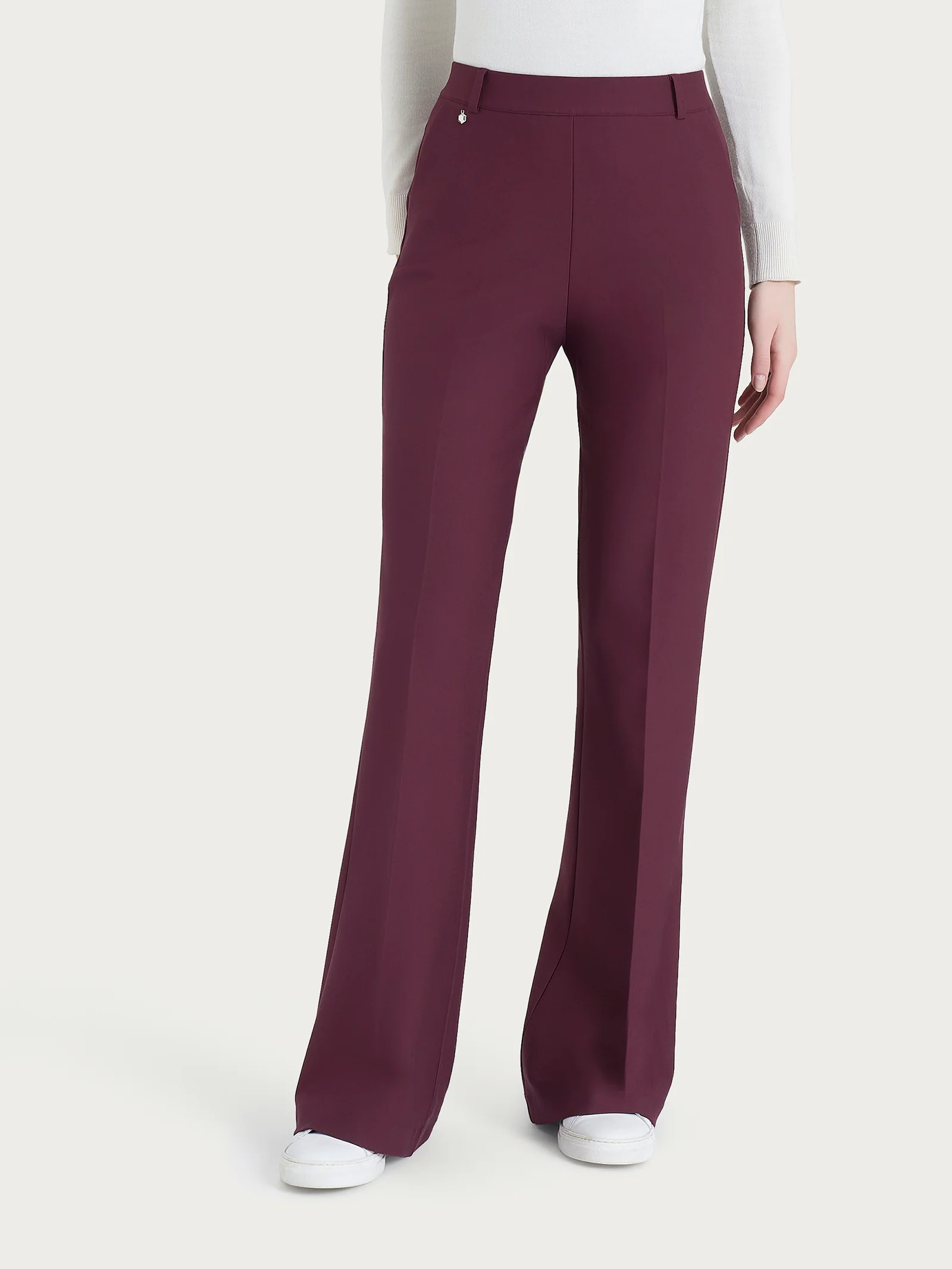 Pantalone flare lungo con tasche in Compact - Fig