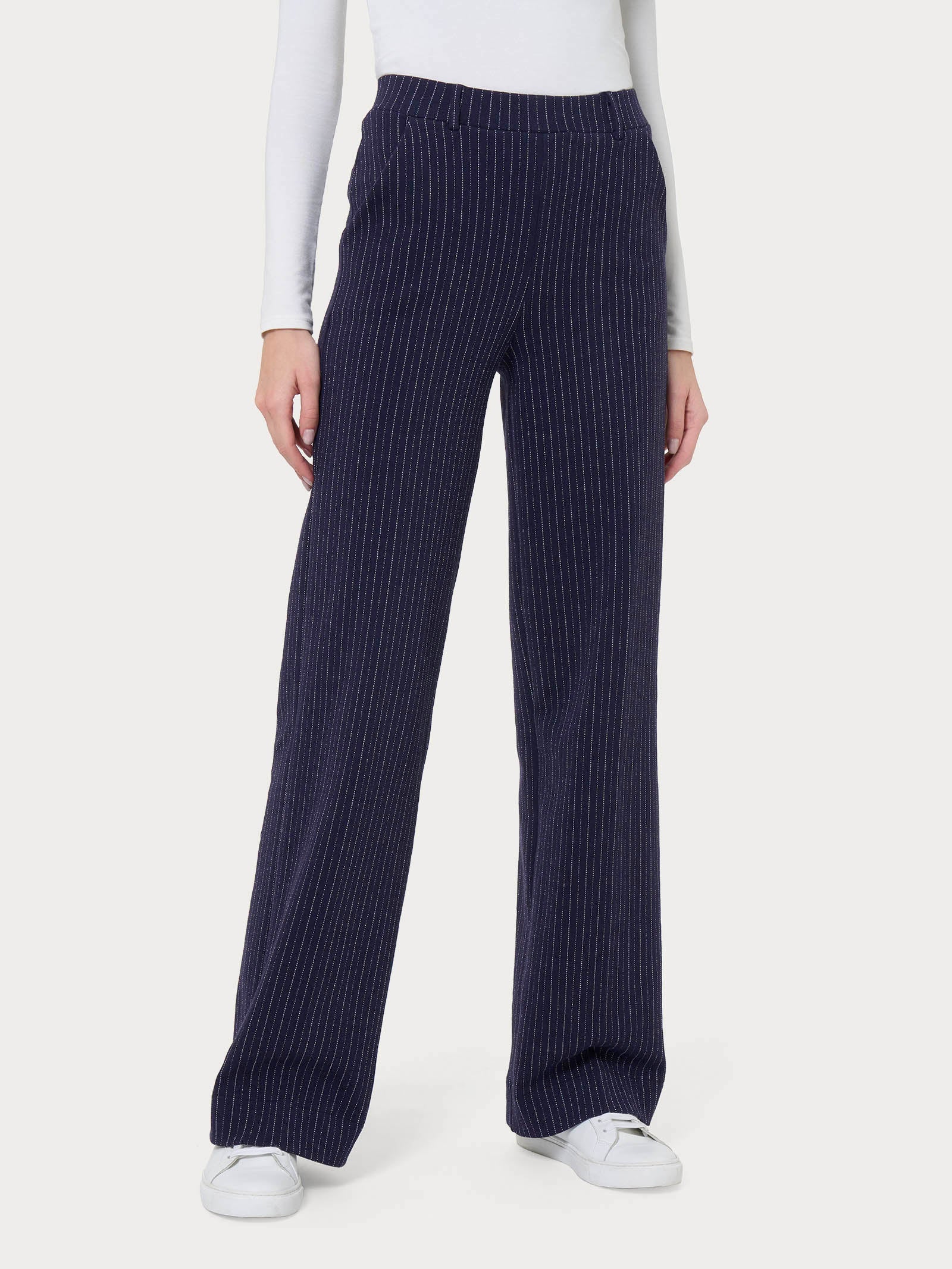 Pantalone gessato a palazzo con tasche in tessuto Eco Jacquard - Fant.Bleu
