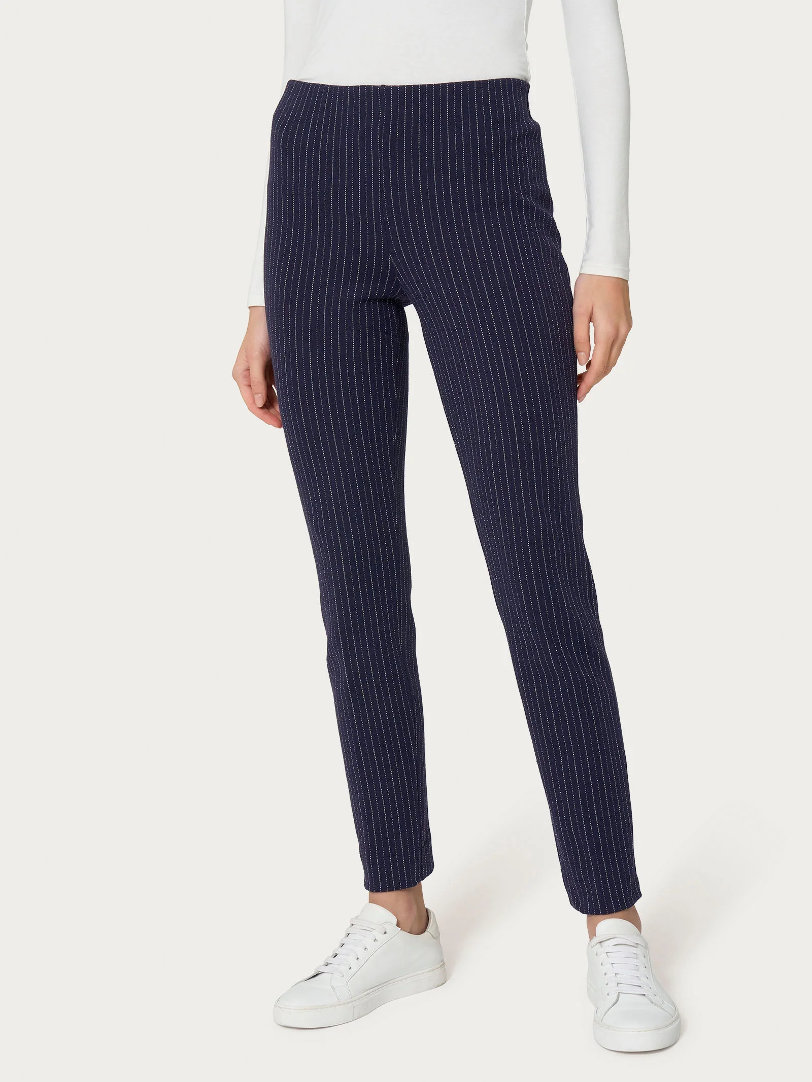 Pantalone gessato a sigaretta in tessuto Eco Jacquard - Fant.Bleu