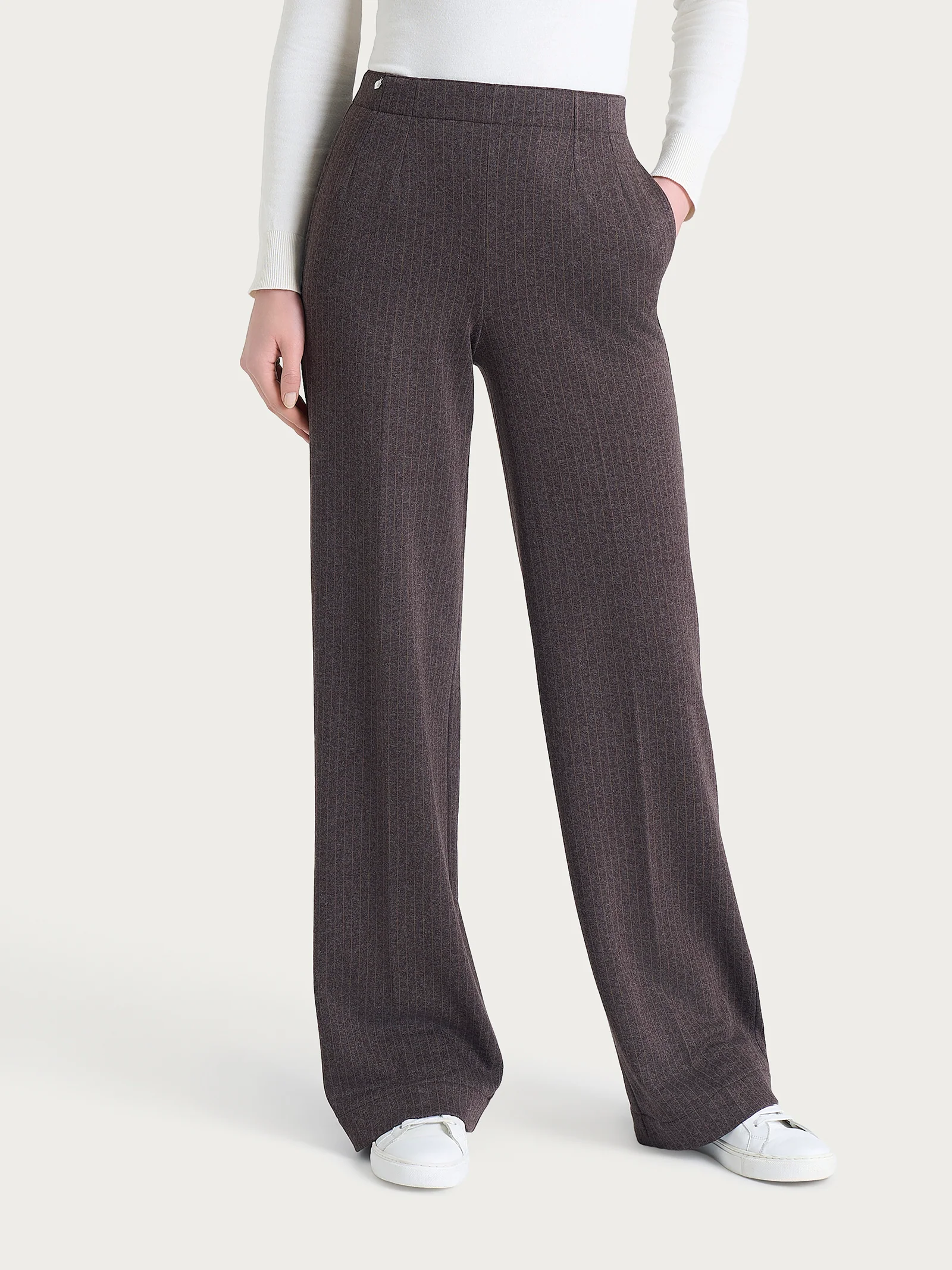 Pantalone gessato ampio con tasche in Eco Jacquard - Fant. Chocolate Torte Mel.