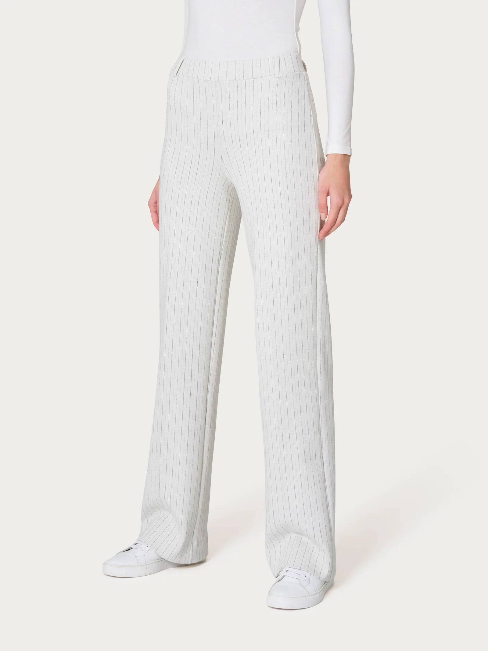Pantalone gessato ampio in tessuto Eco Jacquard - Fant.Argento Mel.