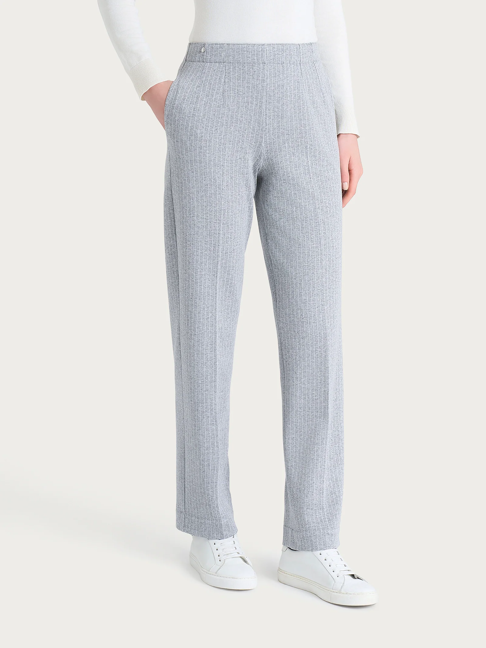 Pantalone gessato dritto con tasche in Eco Jacquard - Fant.Grigio Mel.