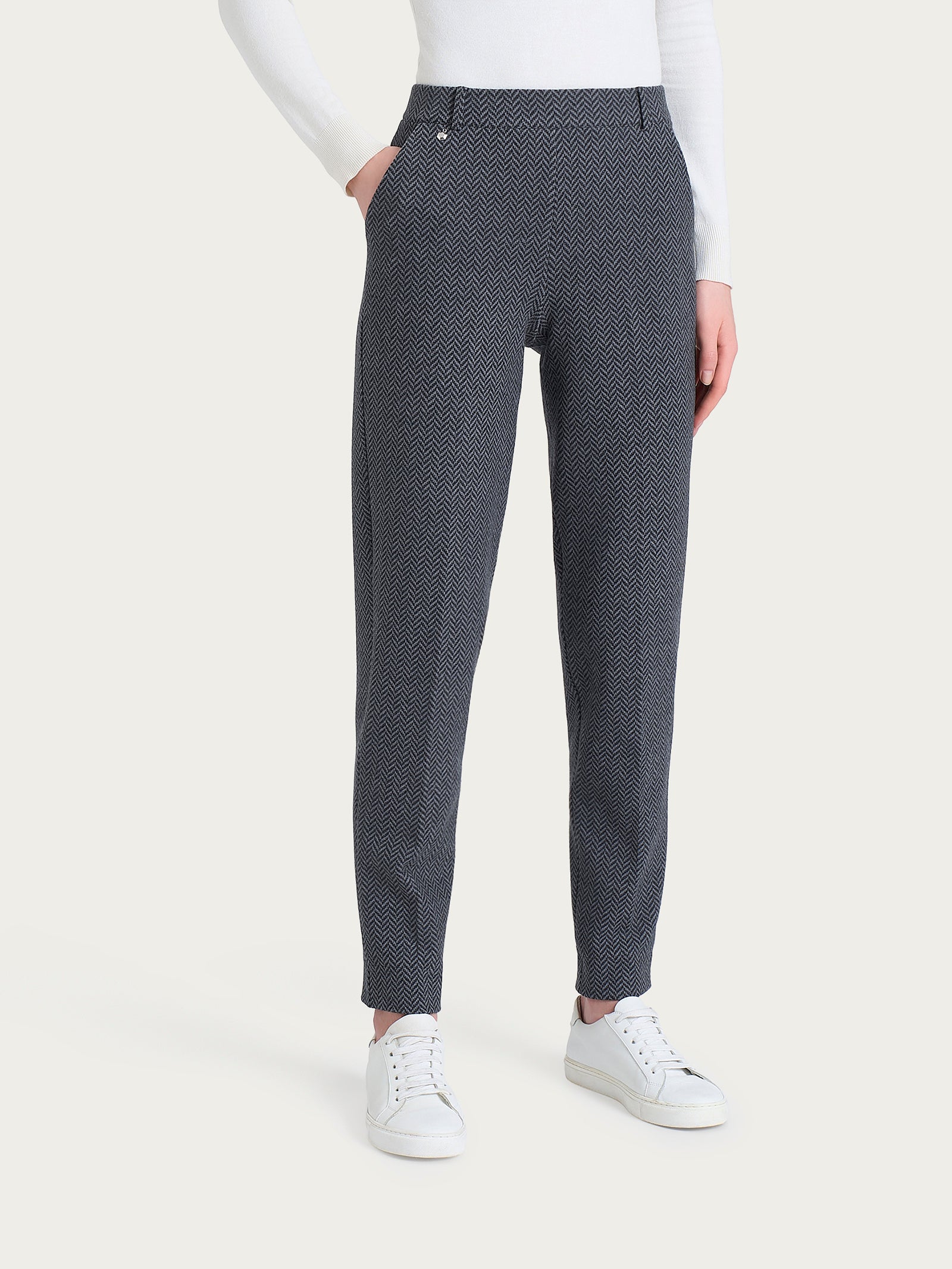 Pantalone in fantasia chino slim con tasche in Eco Jacquard - Fant.Oscuro Mel