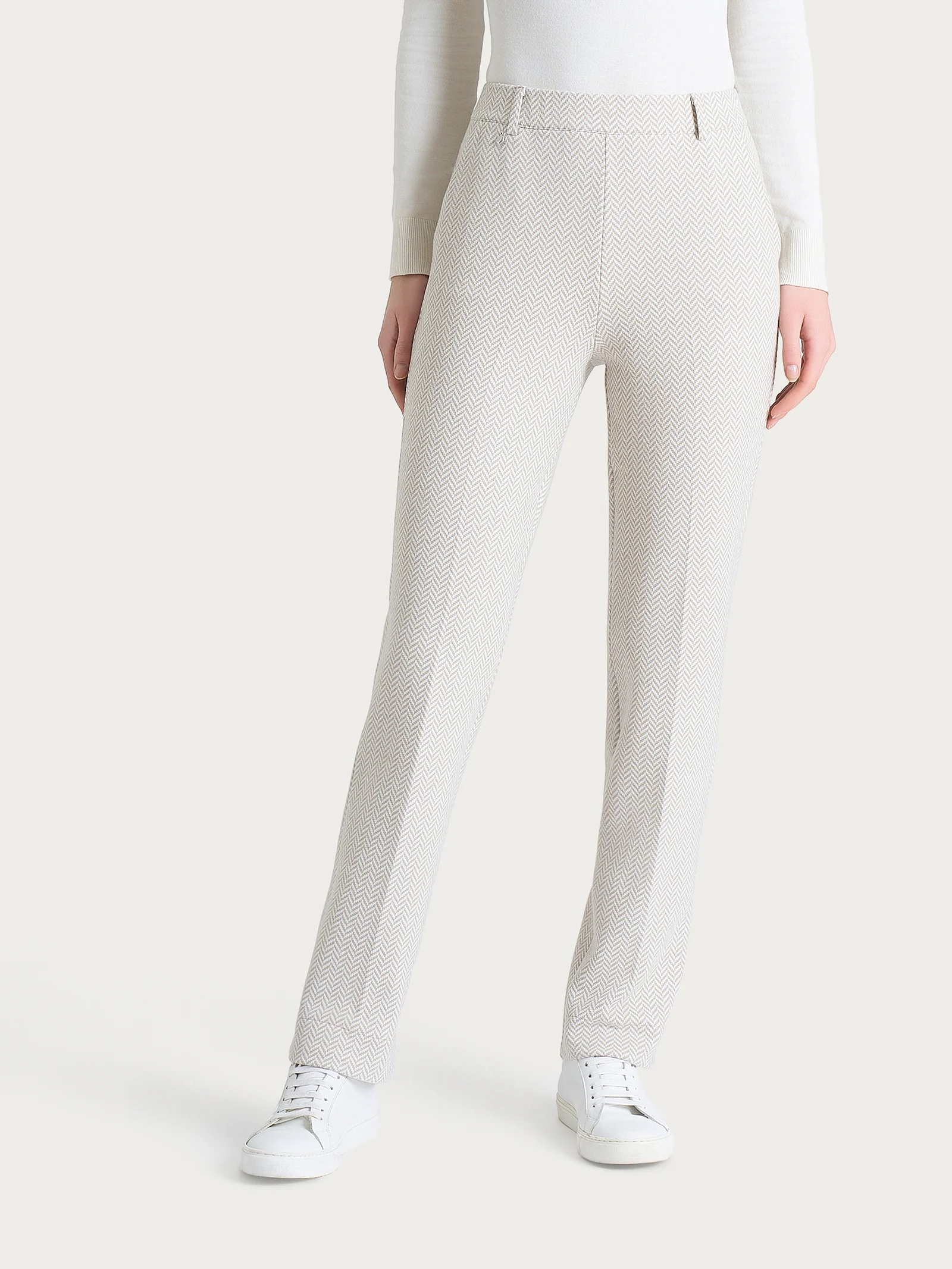 Pantalone in fantasia dritto con tasche in Eco Jacquard - Fant.Avorio