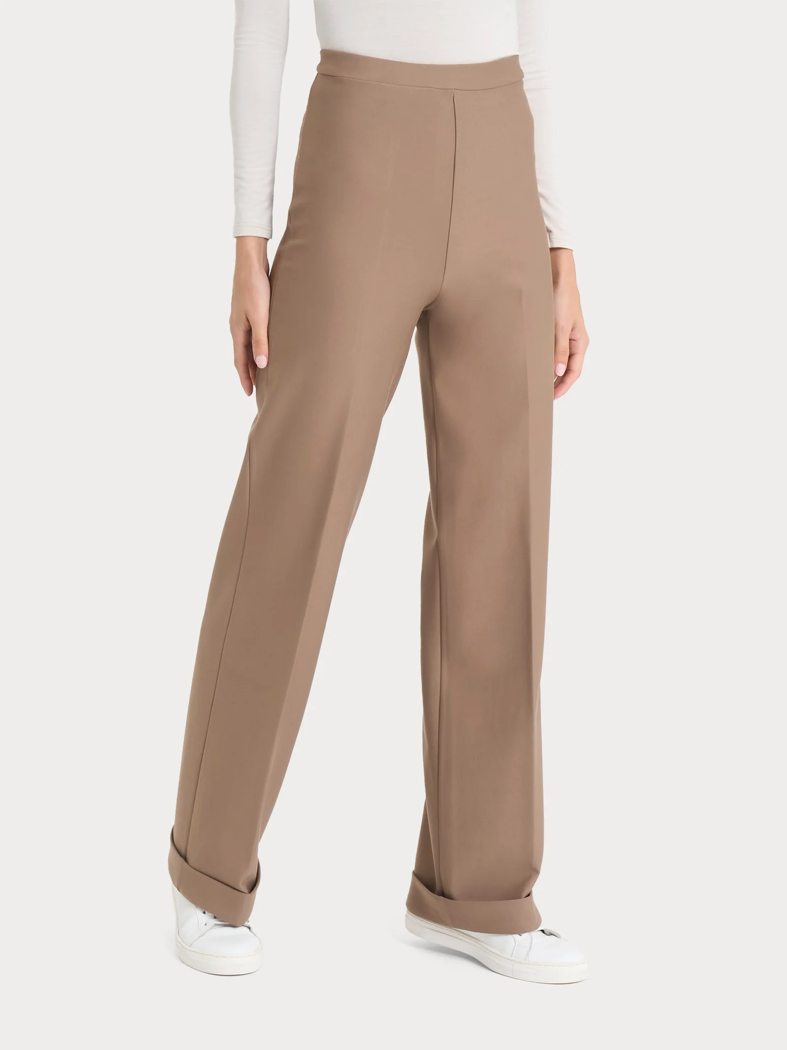 Pantalone modellante ampio in tessuto compact - Pine Bark