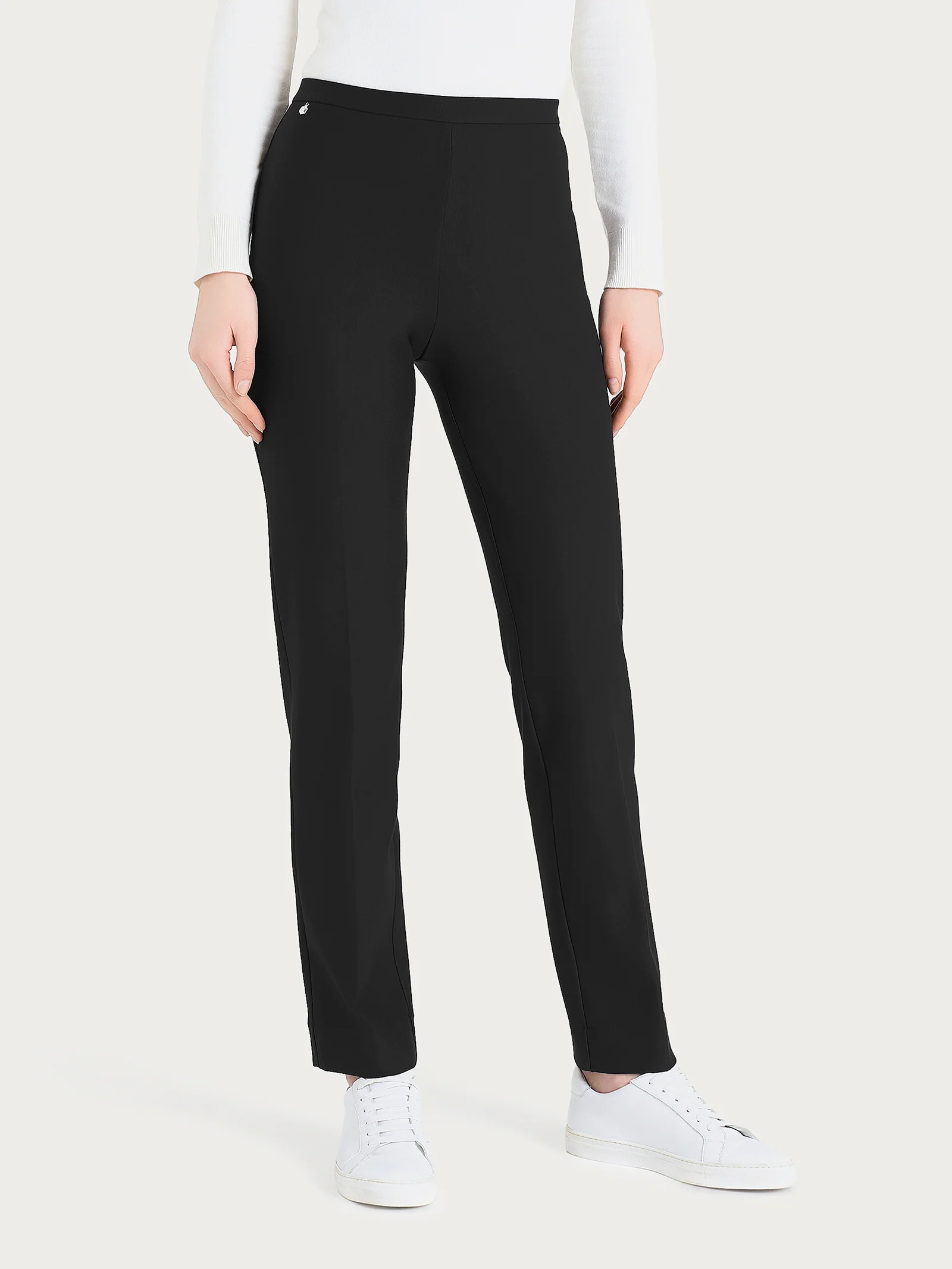 Pantalone modellante dritto con tasche in Compact - Nero