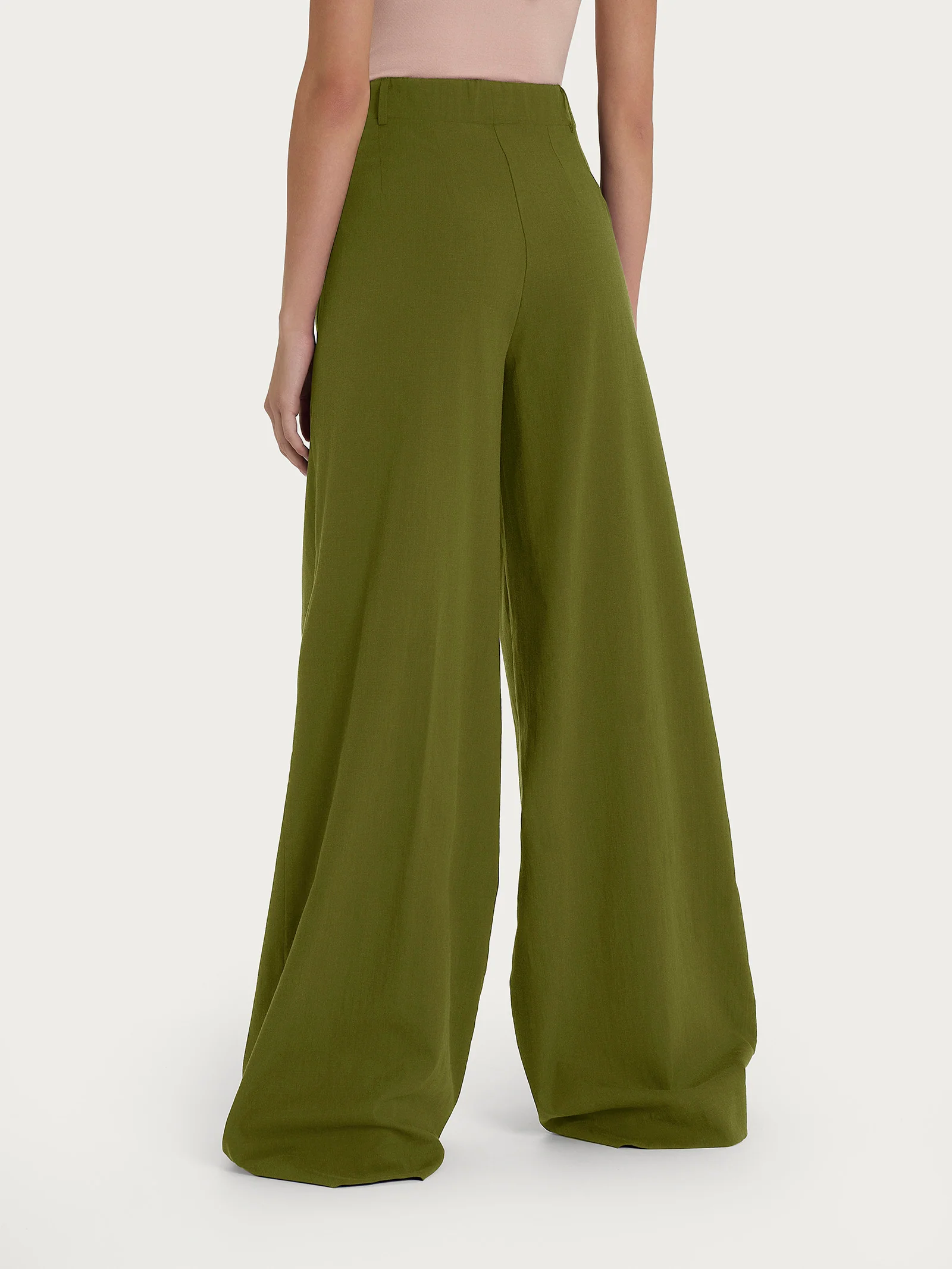 Pantalone palazzo con tasche e pinces in Super Natural - Sphagnum - Image 2