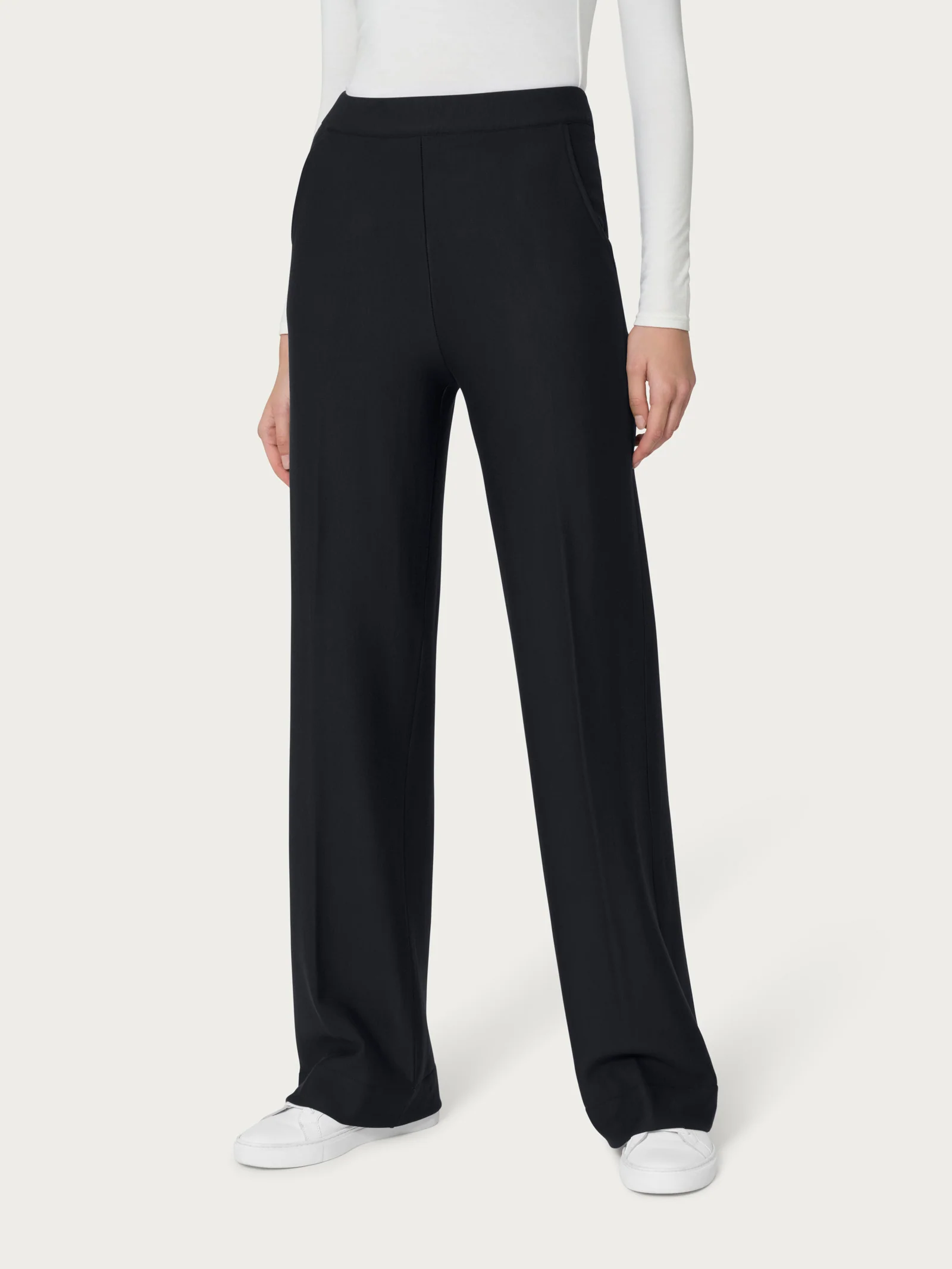 Pantalone palazzo con tasche in Eco Techno Fleece - Nero