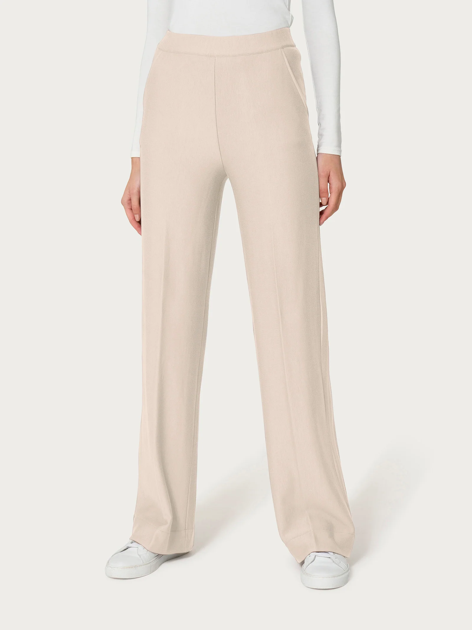 Pantalone palazzo con tasche in Eco Techno Fleece - Champignon