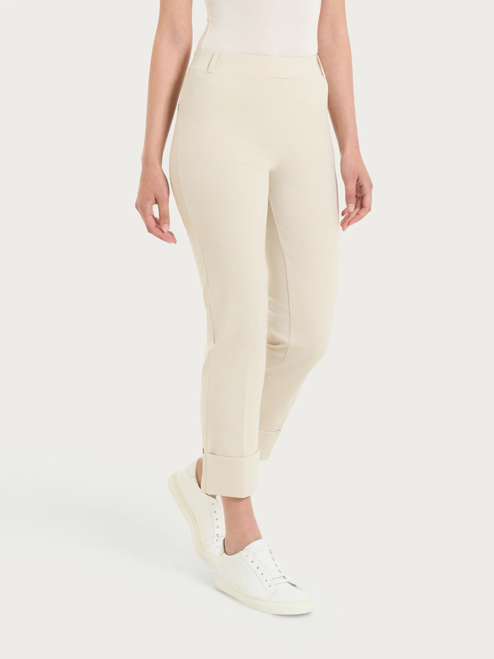 Pantalone slim dritto in Compact Light - Champignon
