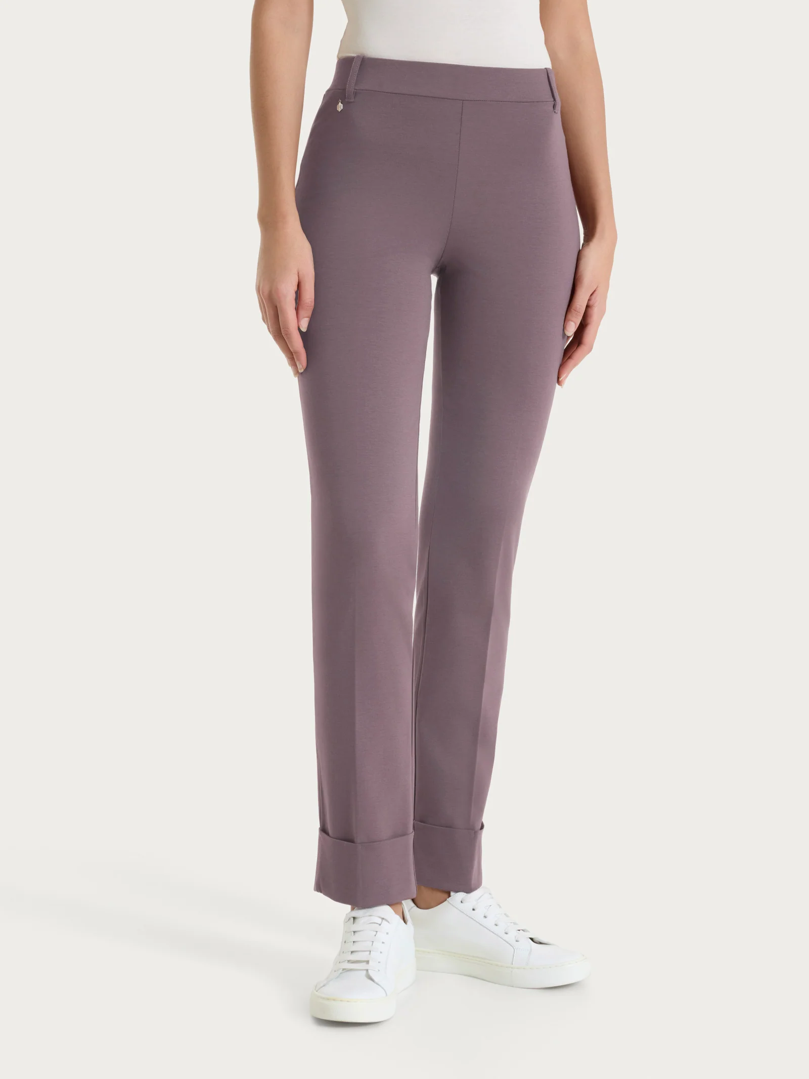 Pantalone slim dritto in Compact Light - Plum Truffle