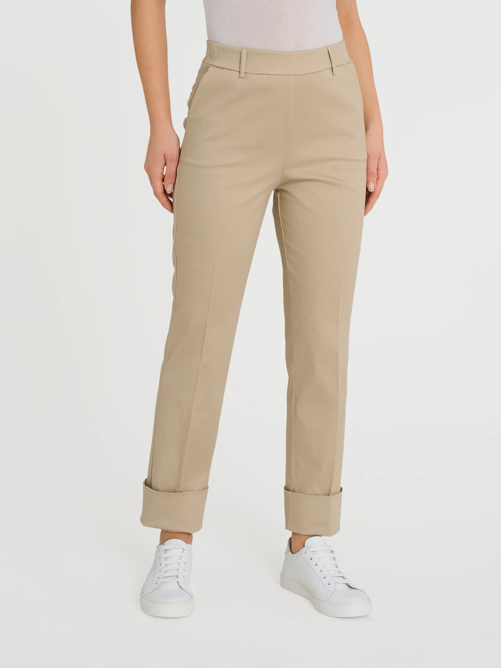 Pantalone slim dritto in Satin Power - Irish Cream