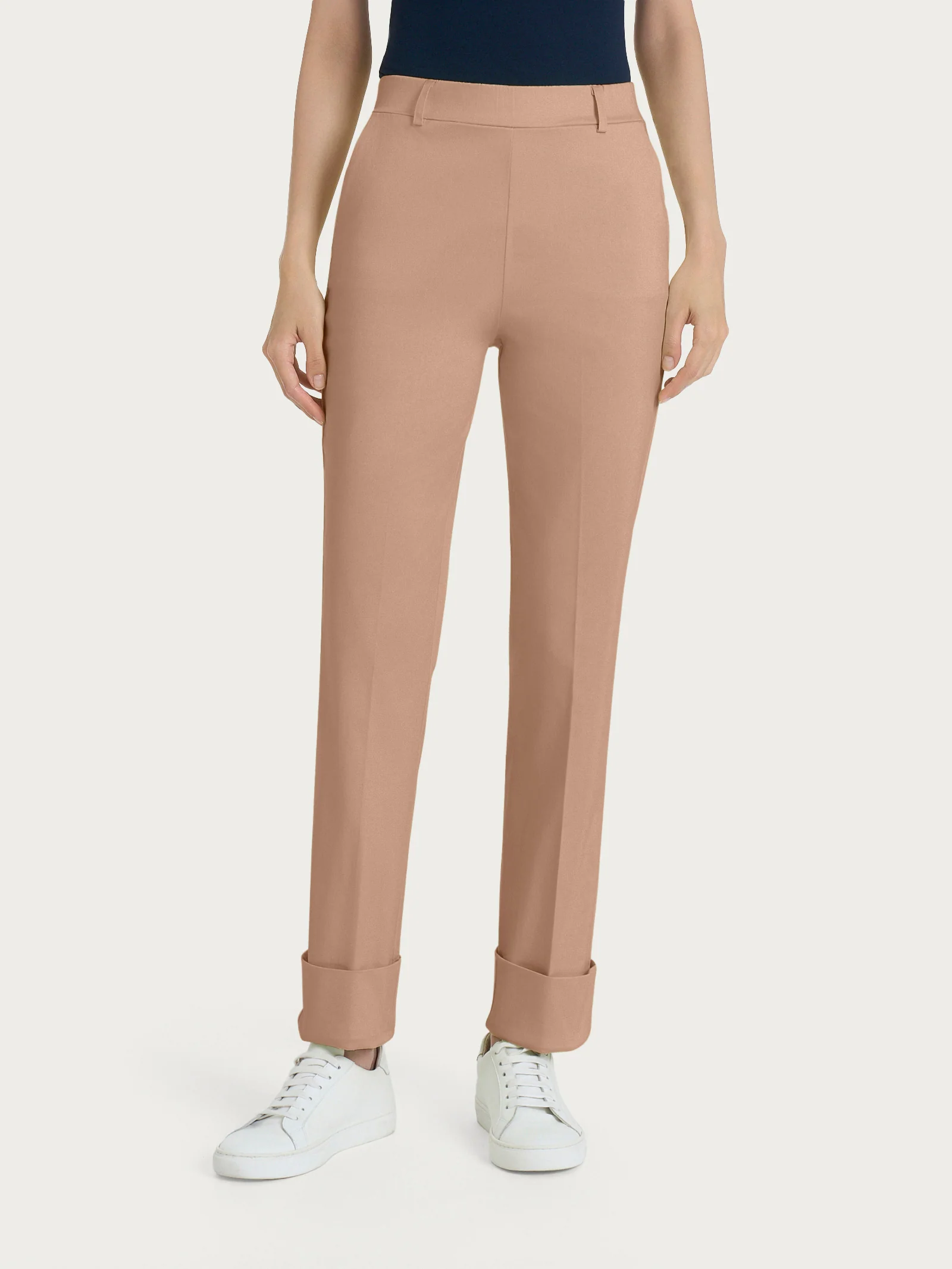 Pantalone slim dritto in Satin Power - Warm Taupe