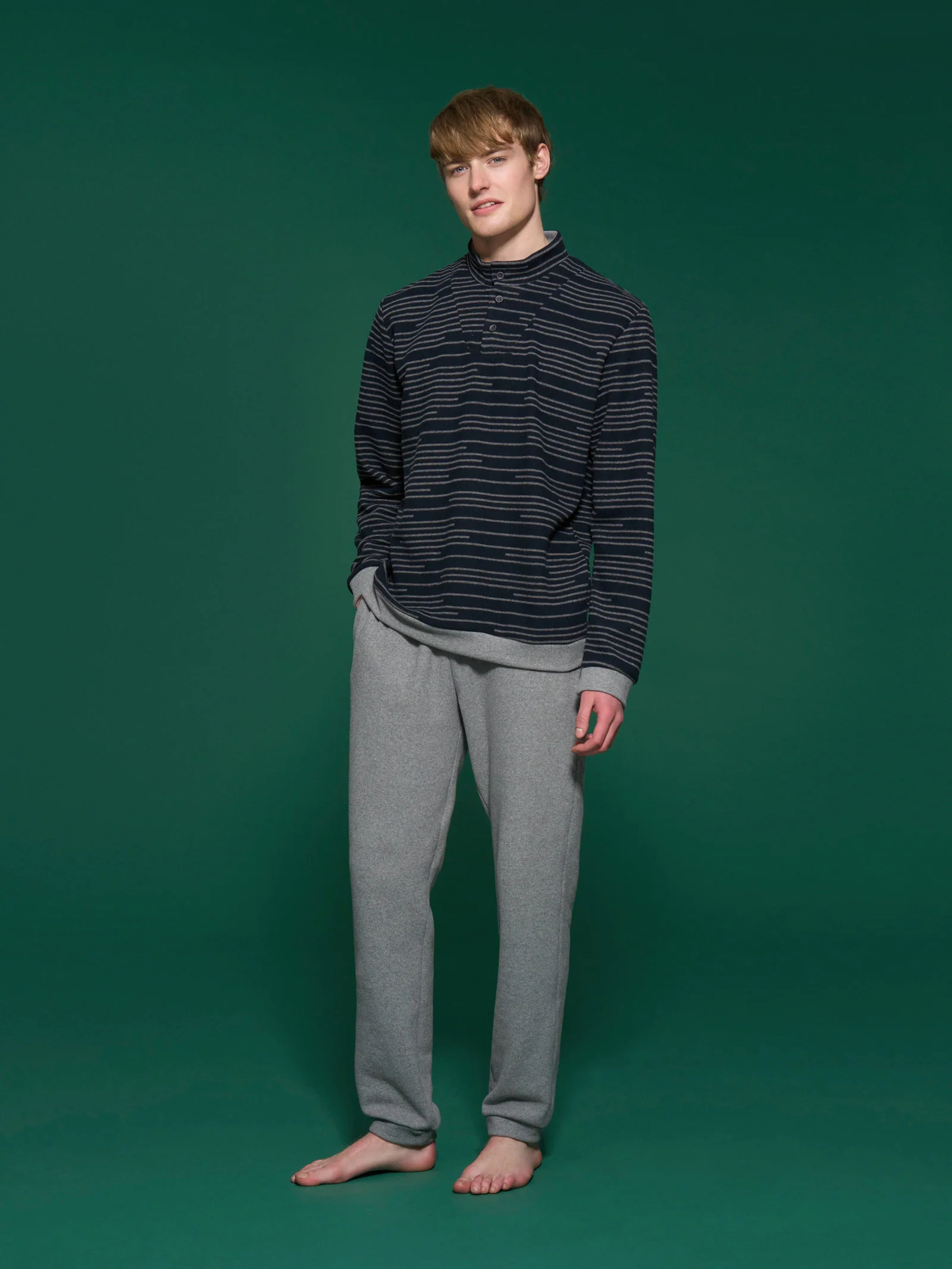 Pigiama a collo alto con righe alternate in Cotton Eco Pile - Fant.Fucile Mel.